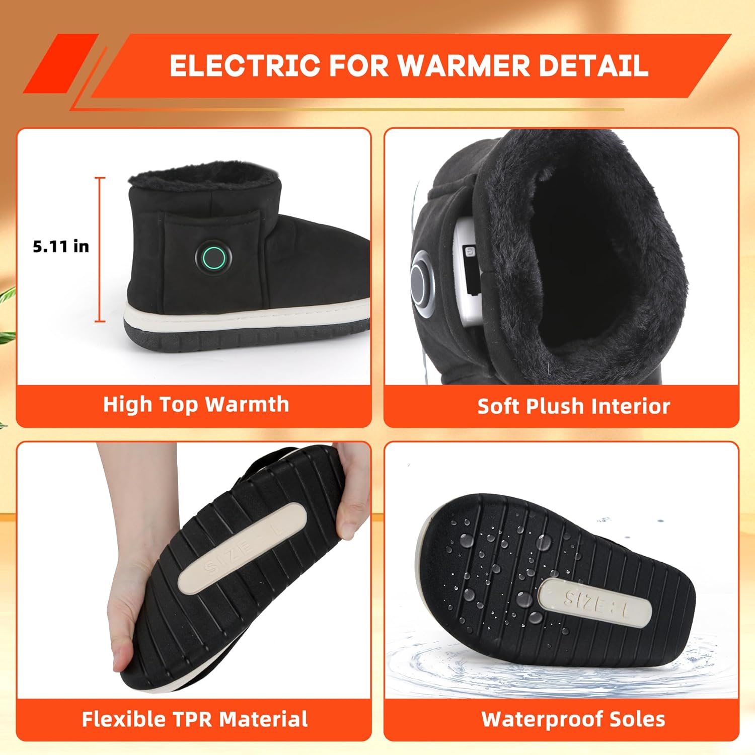 Women Heated Shoes with 2 Pack 5500mAh Battery(Black, XXL)
