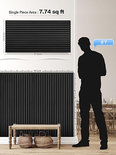 Miniatura 4 de Mollywell Paneles de madera para pared, instalación que ahorra tiempo, decoración de pared de listones de madera versátil, diseño acanalado mejorado