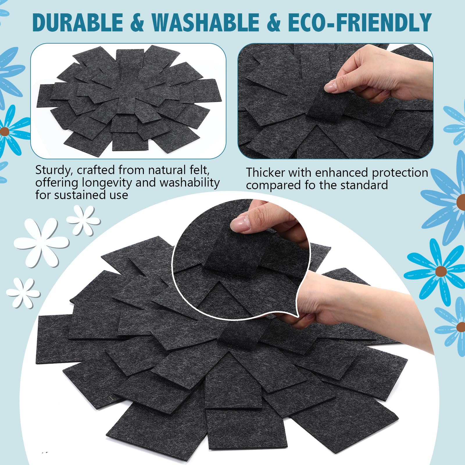 Queekay 60 protectores de ollas y sartenes, 6 tamaños diferentes, protectores de utensilios de cocina, separadores de ollas, almohadillas separadoras apilables para proteger y separar sartenes (negro)