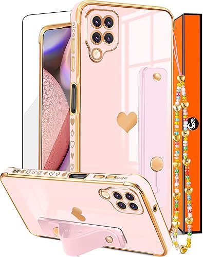 Likiyami Funda para Samsung Galaxy A13 5G 3 en 1 con diseño de corazón para mujeres y niñas bonita estética femenina de lujo bonita con bucle funda