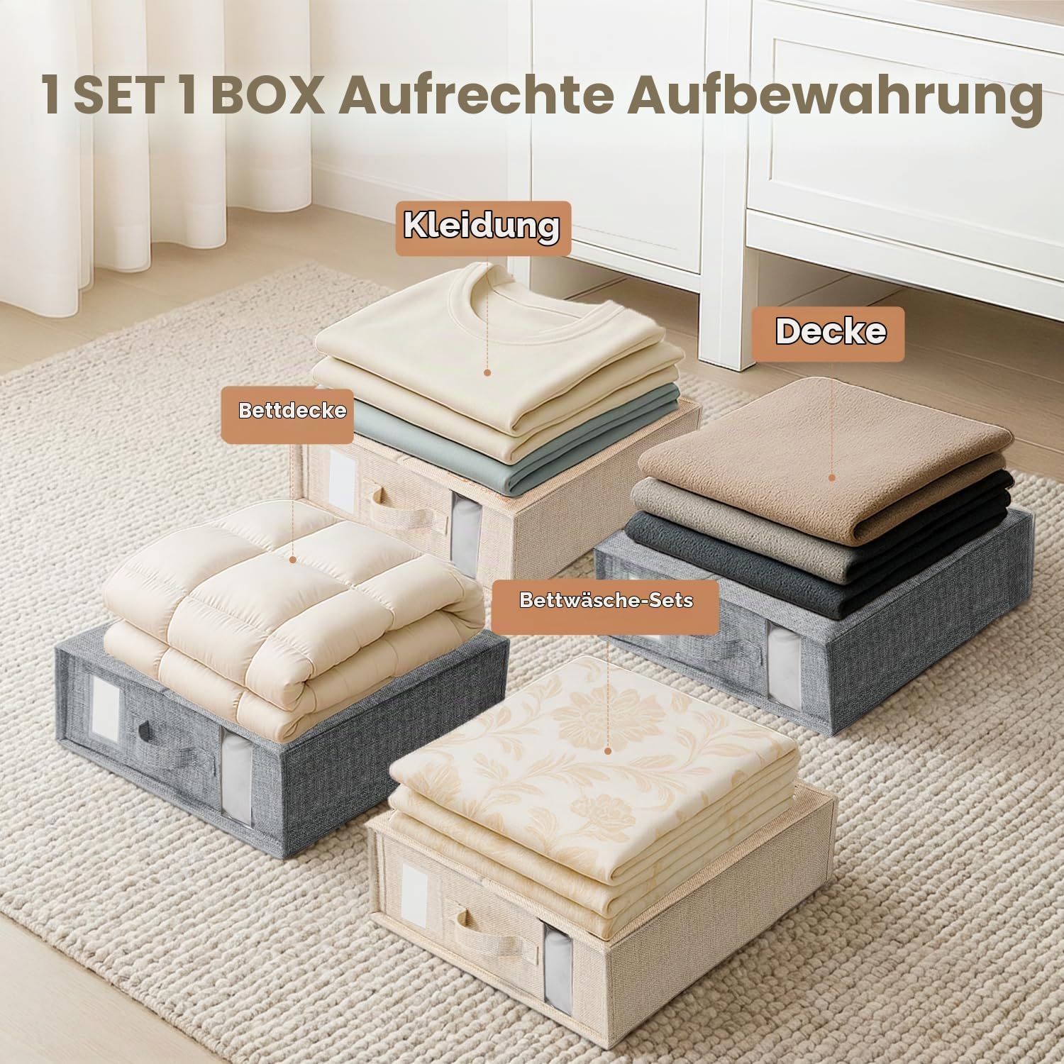 Bettwäsche-Organizer 6er-Set für den Kleiderschrank, Beige