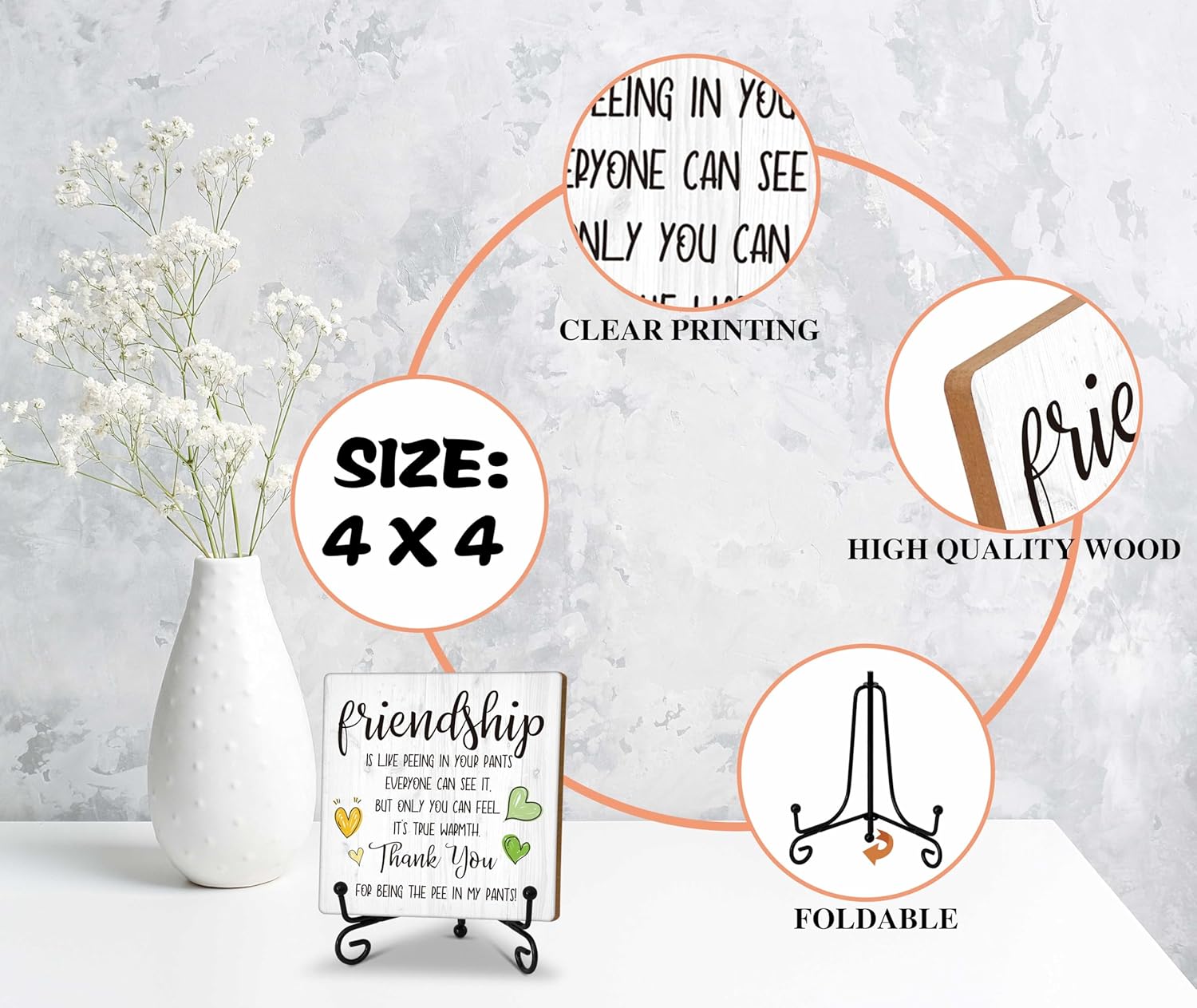 Friendship Gifts For Woman Men, Birthday Gifts for Best Friend, Desk Decor Signs For Home Office, Friendship is Like Peeing Your Pants Everyone Can See It Sign, Wooden Sign With Stand, A06 - Image 2