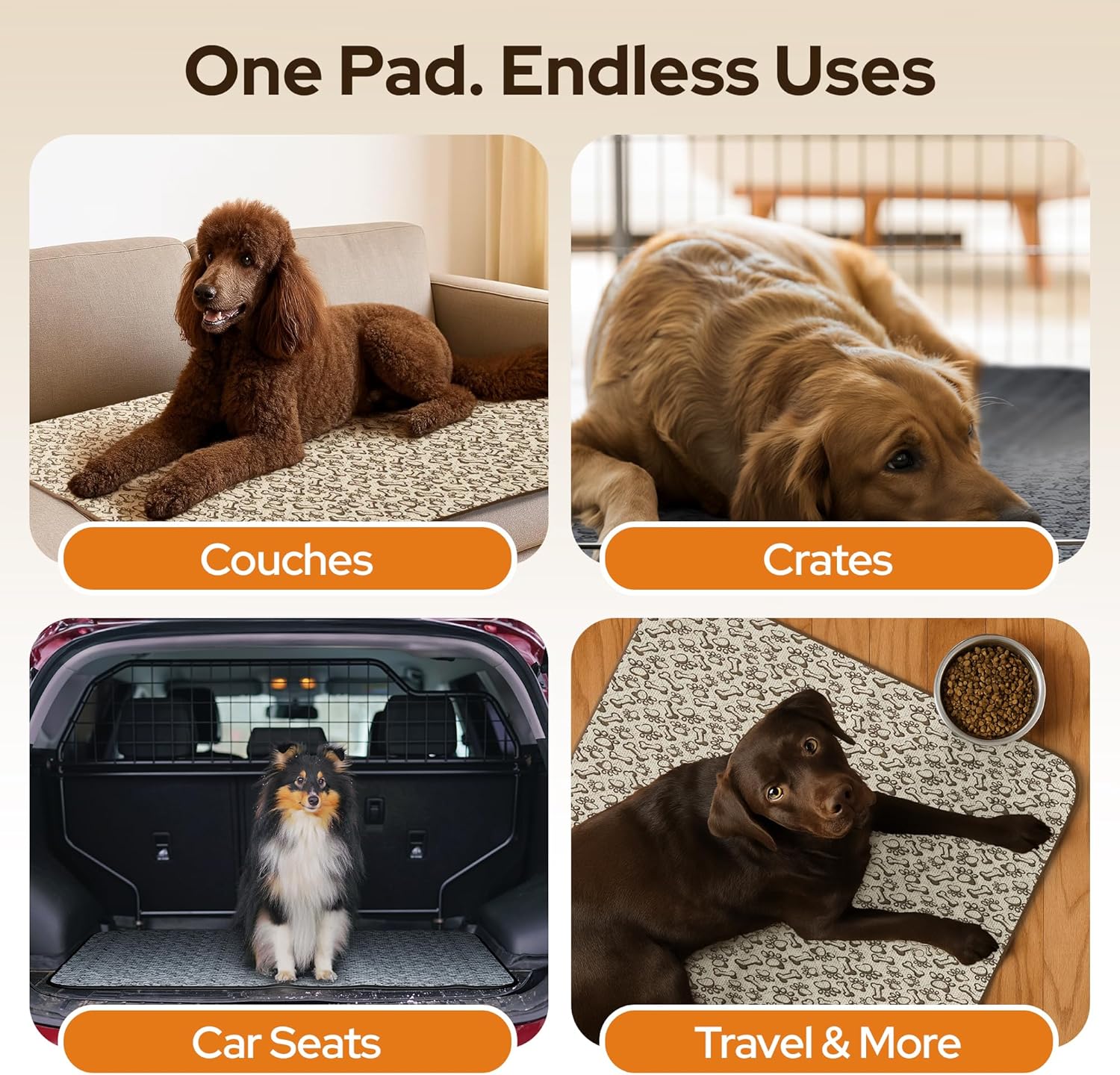 Large Washable Dog Pee Pads 48x48 - Waterproof Reusable Puppy Training Pads, Whelping Mat with Non-Slip Bottom for Dogs, Crates, Playpens, Travel - Floor Protection, Pack of 2