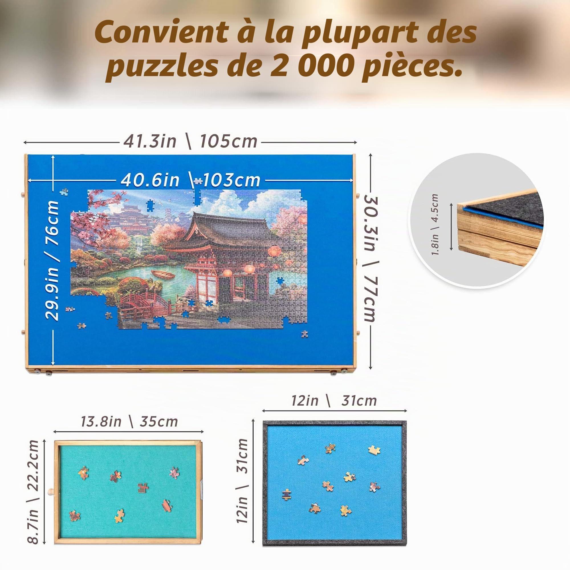 Tektalk Planche de Puzzle de 2000 pièces avec 4 tiroirs de tri et 5 Plateaux en Feutre, Table de Puzzle avec Couvercle et poignée, Rangement pour 2000, 1500, 1000, 500 pièces de Puzzle