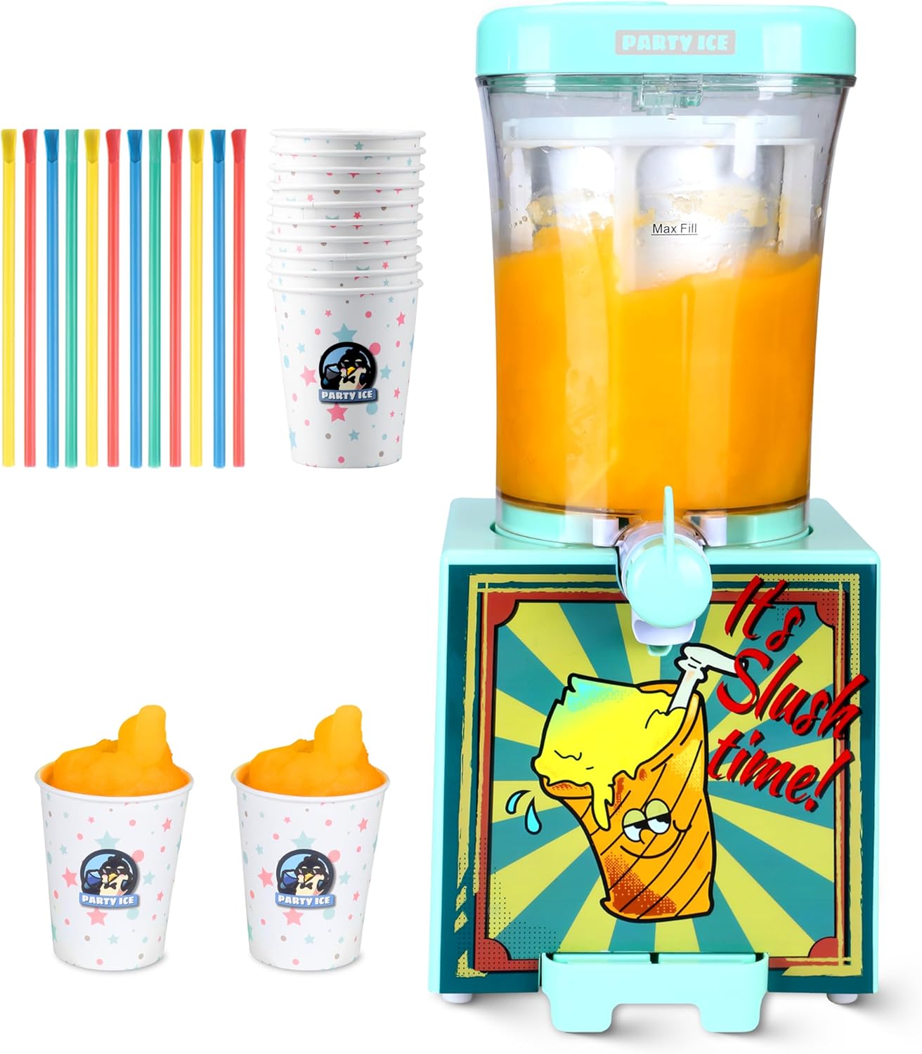 Amazon.com: Party Ice Slushie Machine for Home with 10 Cups & Spoon ...
