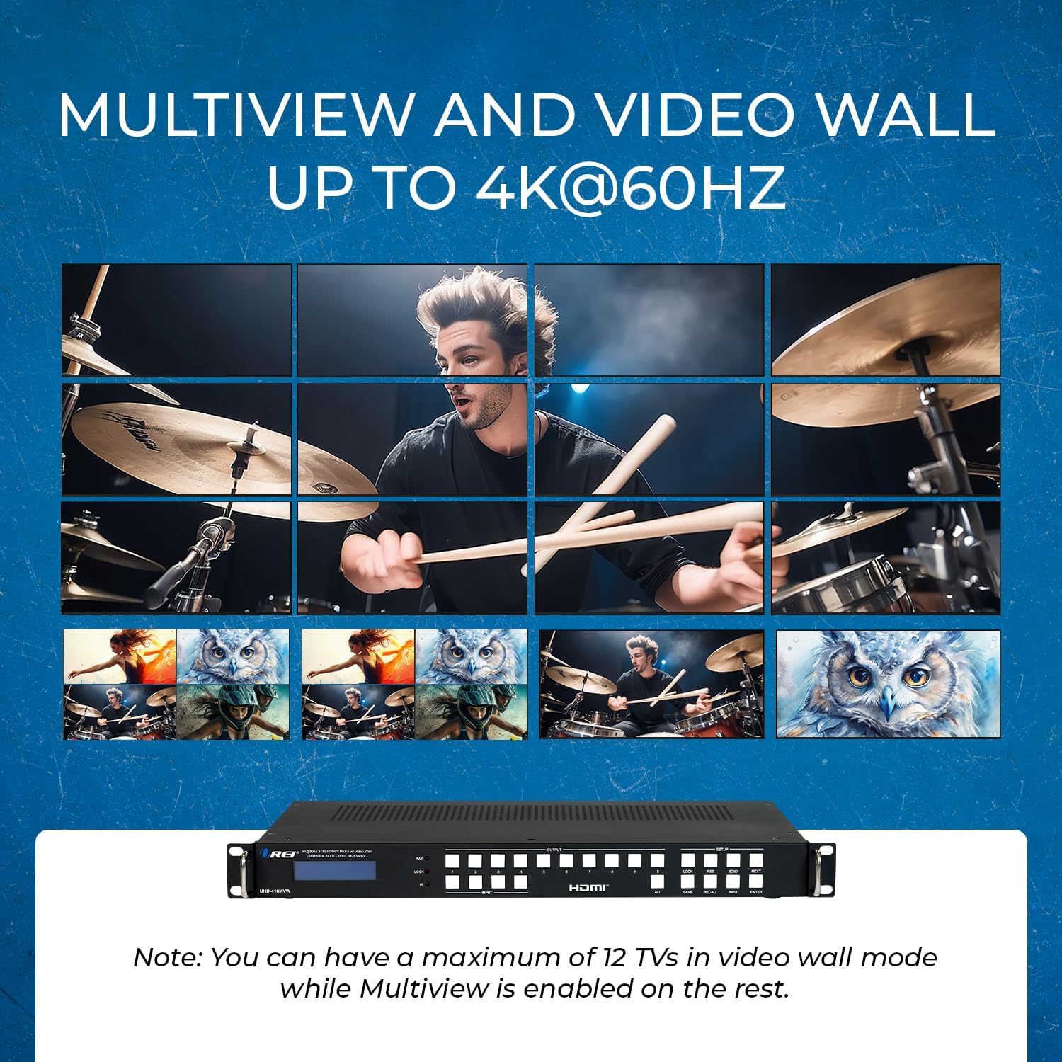 OREI 4K 4x16 HDMI Matrix Video Wall Controller Processor Multiviewer Display Upto 4K 60hz 4x4, 2x1, 1x2, 1x3, 1x4 Supports 180 Degree Rotate Audio Extraction (UHD-416MVW)