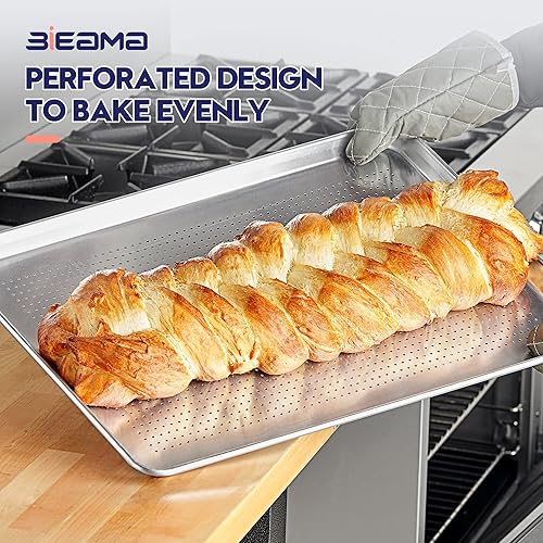 Miniatura 6 de Paquete de 12 bandejas de aluminio perforadas, tamaño medio de 18 x 13 pulgadas, bandejas para pasteles para equipos de panadería comercial, bandeja