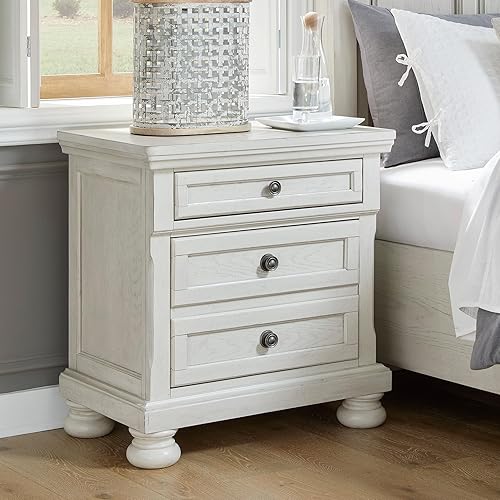 Miniatura 2 de Signature Design by Ashley Robbinsdale - Mesita de noche tradicional con 2 cajones, color blanco