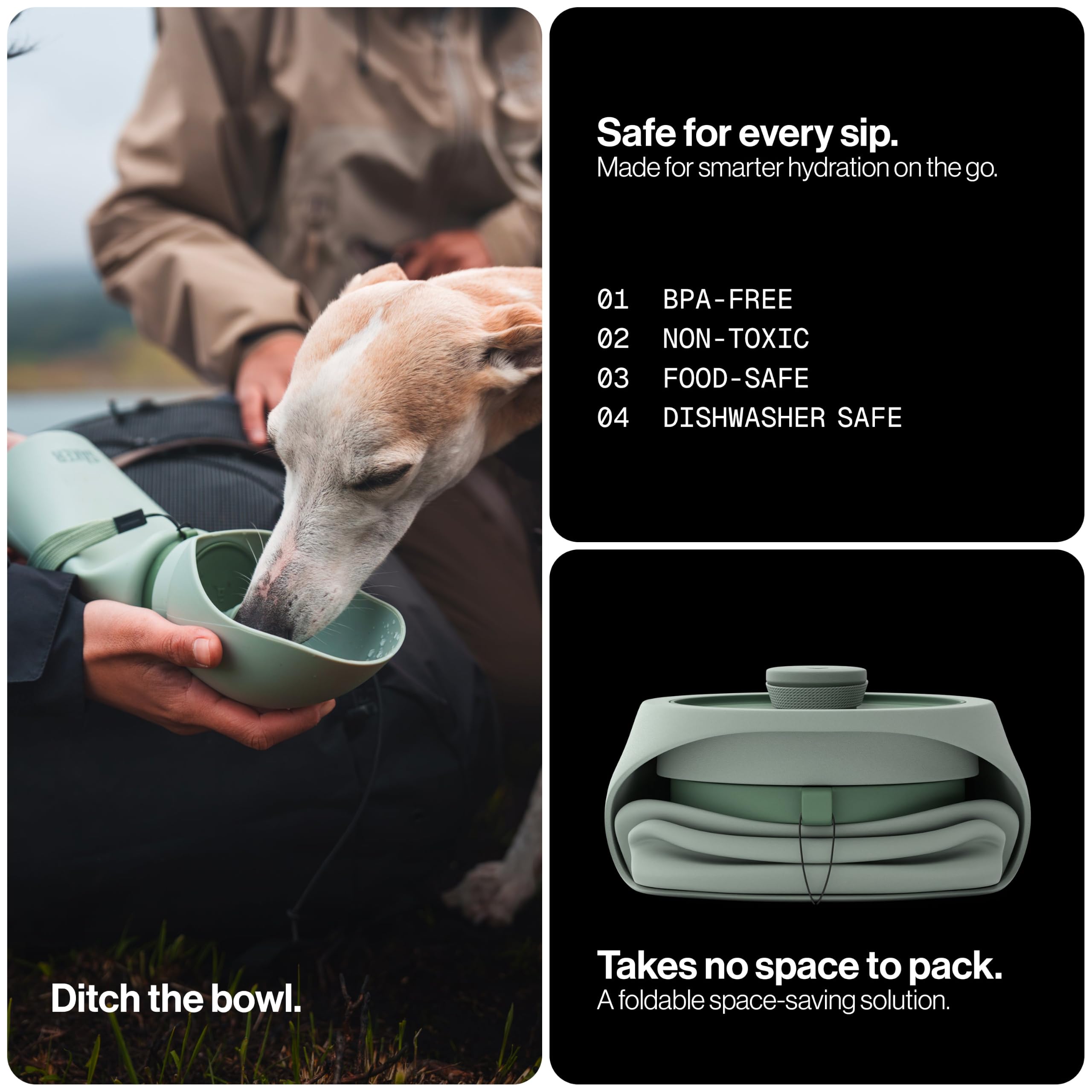 SÄKER Botella de Agua portátil para Perros de 1 l, Botella de Agua Plegable para Perros, Caminar, Senderismo y al Aire Libre, Funciona como un Cuenco de Agua portátil, diseñada en