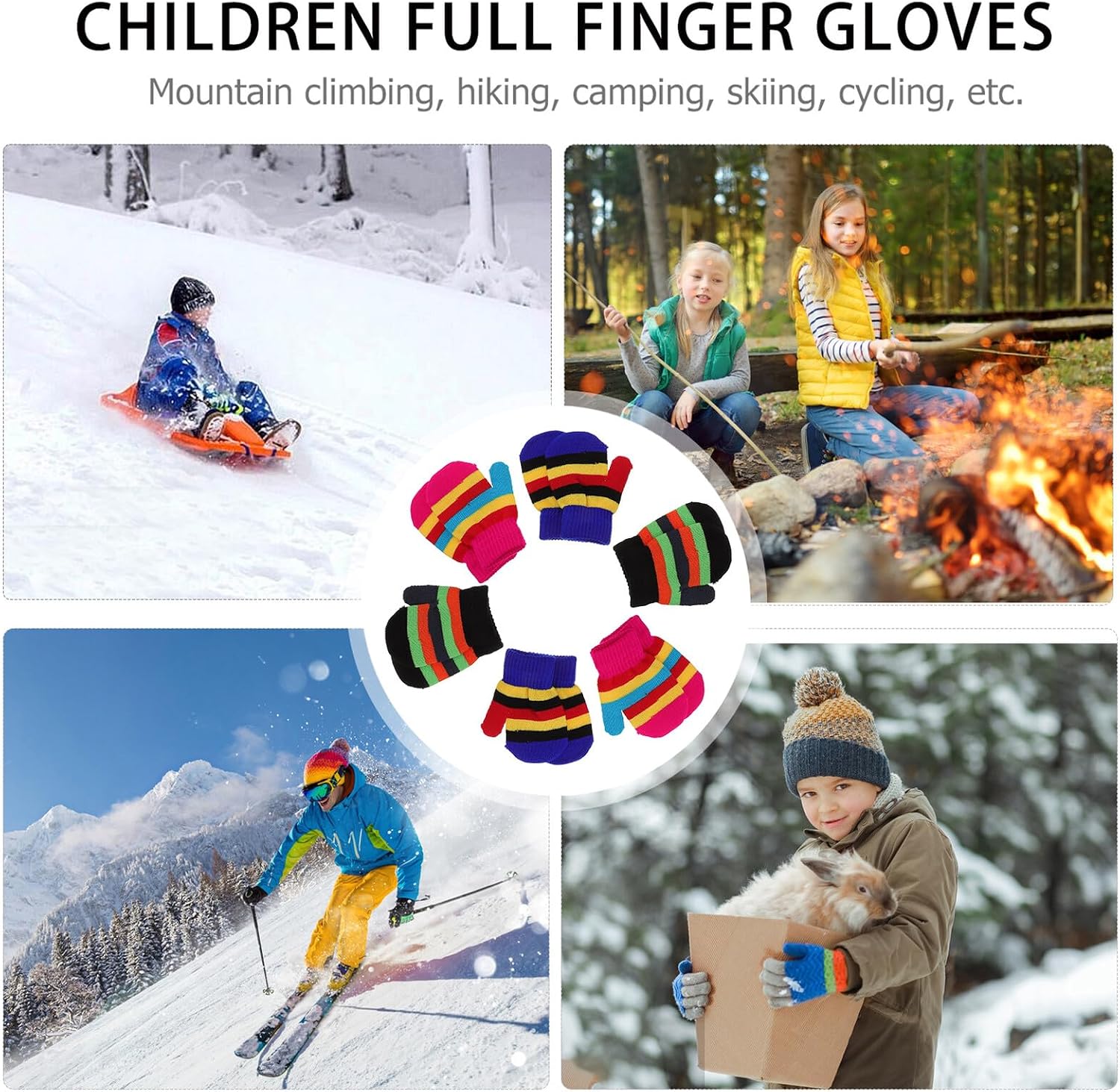 6 Pairs Winter Warm Knitted Gloves Outdoor Hand Protectors for Ages with Soft Comfortable and Strong Heat Retention