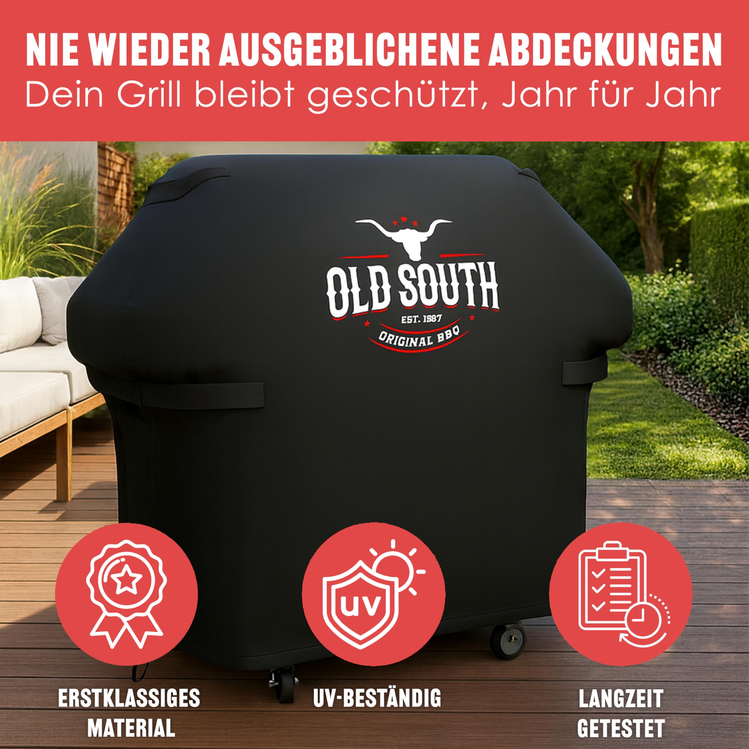 Old South - Copertura per barbecue resistente alle intemperie – Copertura per barbecue Weber, Napoleon, Enders, Rösle Gasgrill – Copertura impermeabile (132 x 65 x 110 cm)