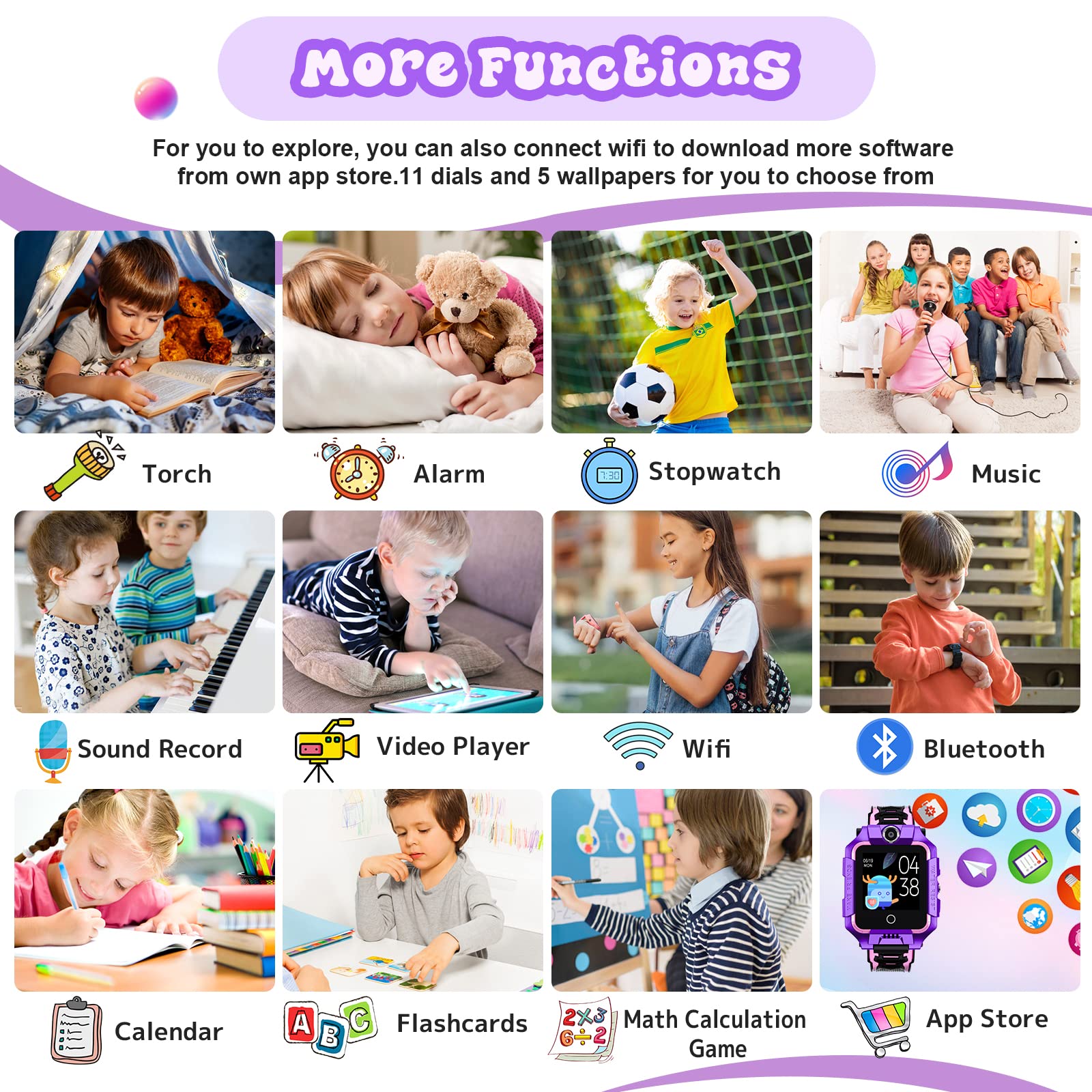LiveGo Orologio GPS 4G per Bambini con Tracker, Smartwatch per Ragazzi e Ragazze con Videochiamate e Chiamate Telefoniche 360°, Regalo di Natale e Compleanno per Bambini di età 4-12 anni (T10 viola)