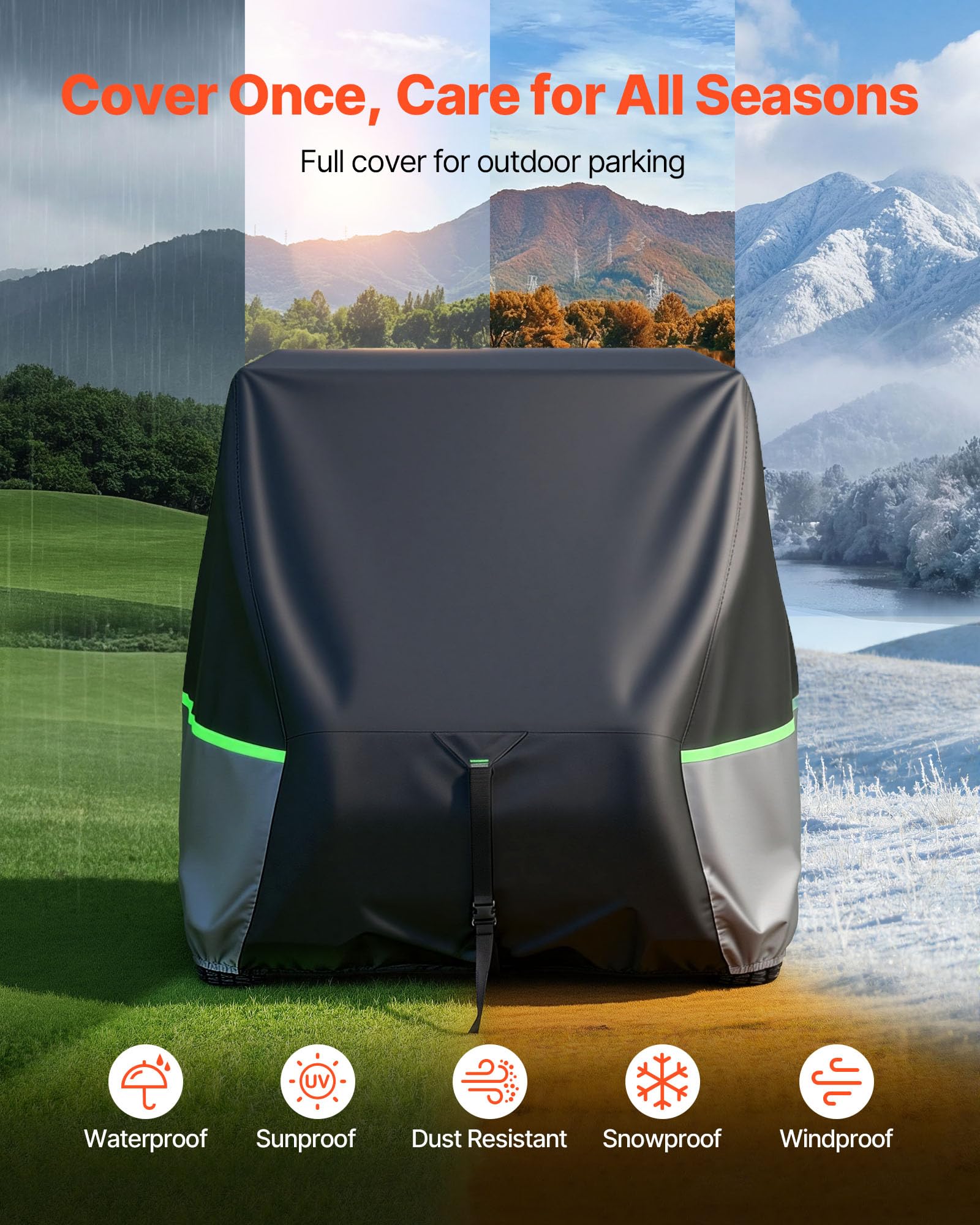 VEVOR Golfwagenabdeckung für 2+2/4-Sitzer-Golfwagen (die Meisten Golfcarts von Club Car, Yamaha, EZGO & Honda), Regenabdeckung aus 600D-Oxford-Gewebe, mit PU-Beschichtung & 3 Reißverschlusstüren
