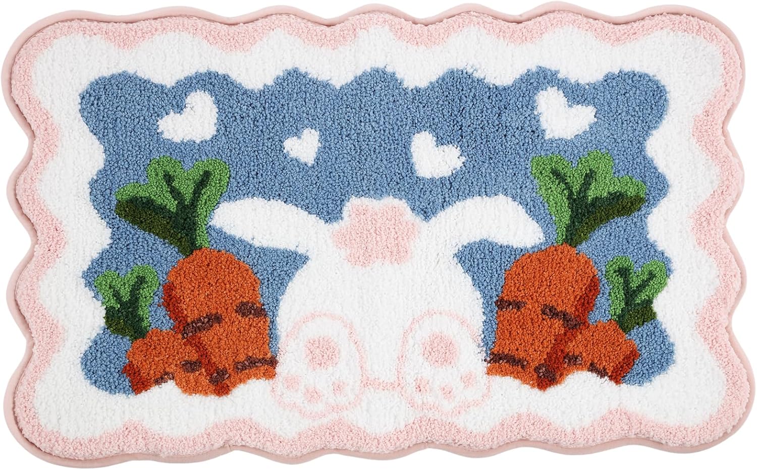 Moutina Bunny Easter Bathroom Rug 20x32 Inch, Spring Soft and Absorbent Tufted Easter Scalloped Bath Mat Non Slip Washable, Cute Bathroom Decor Rug Holiday Decorations