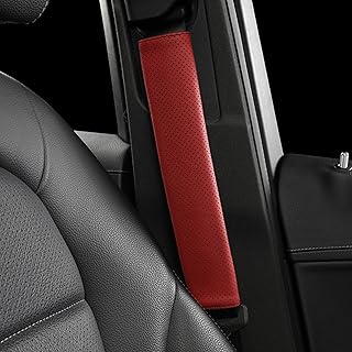 POKSRI 1 x car seat belt pad, genuine cowhide leather, seat belt cover, car seat belt cover, shoulder pad for driver accessories, backpack, shoulder bag (wine)