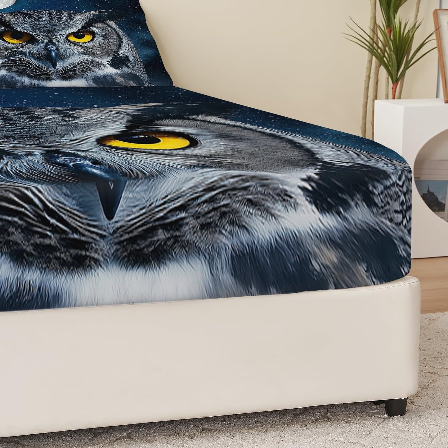 Prześcieradło z gumką 160 x 200 cm, z nadrukiem ptaka, żółte okulary, wzór gwiaździstego nieba, prześcieradło z gumką z mikrofibry, niebieskie prześcieradło na łóżko do 25-30 cm, w zestawie z 2