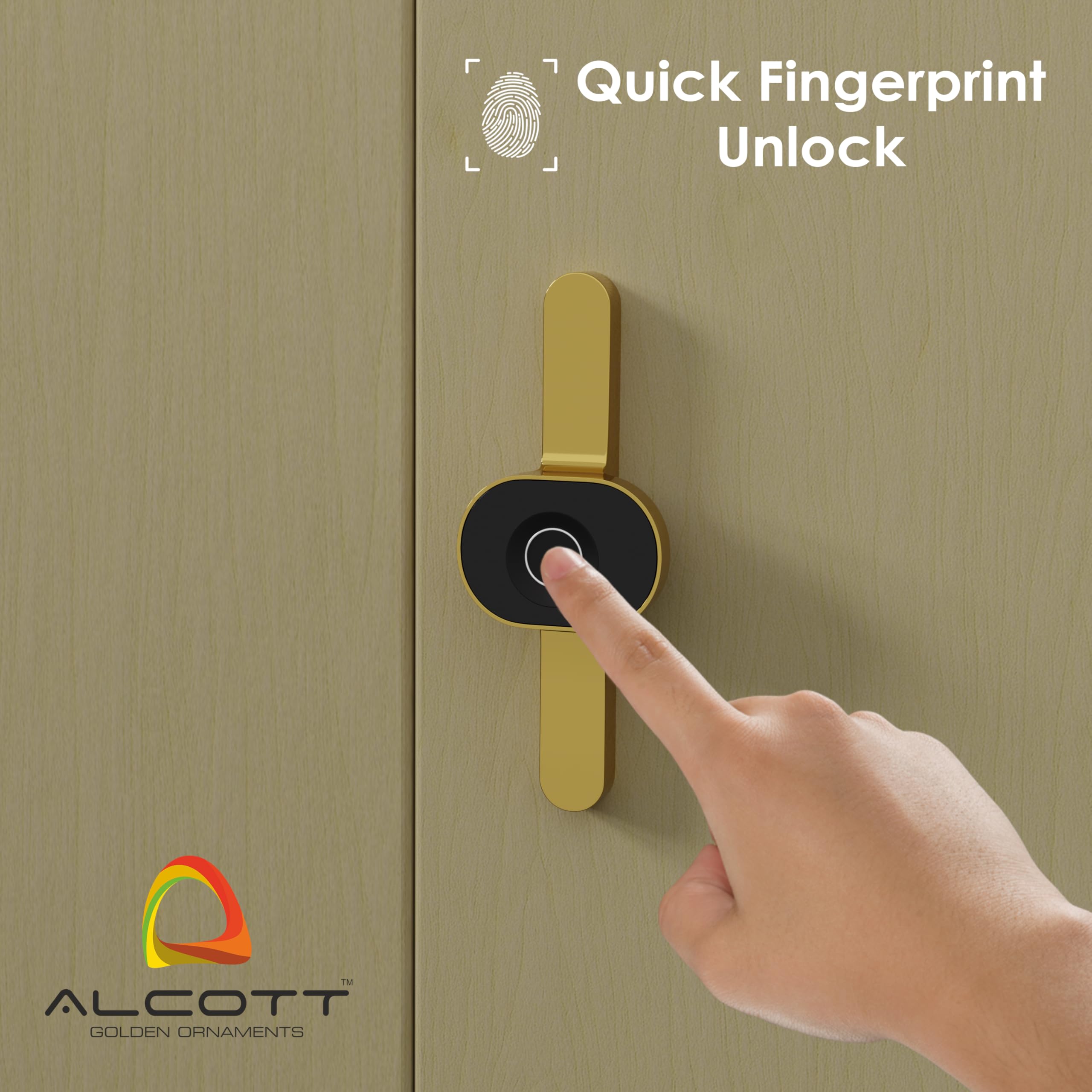 ALCOTT® ZINC Fingerprint Drawer Lock, Smart Biometric Cabinet Lock, Drawer Wardrobe, Furniture Privacy Lock 1st Made in India Digital Furniture Lock 3 Yrs Warranty (Rose PVD, Long Round) 2