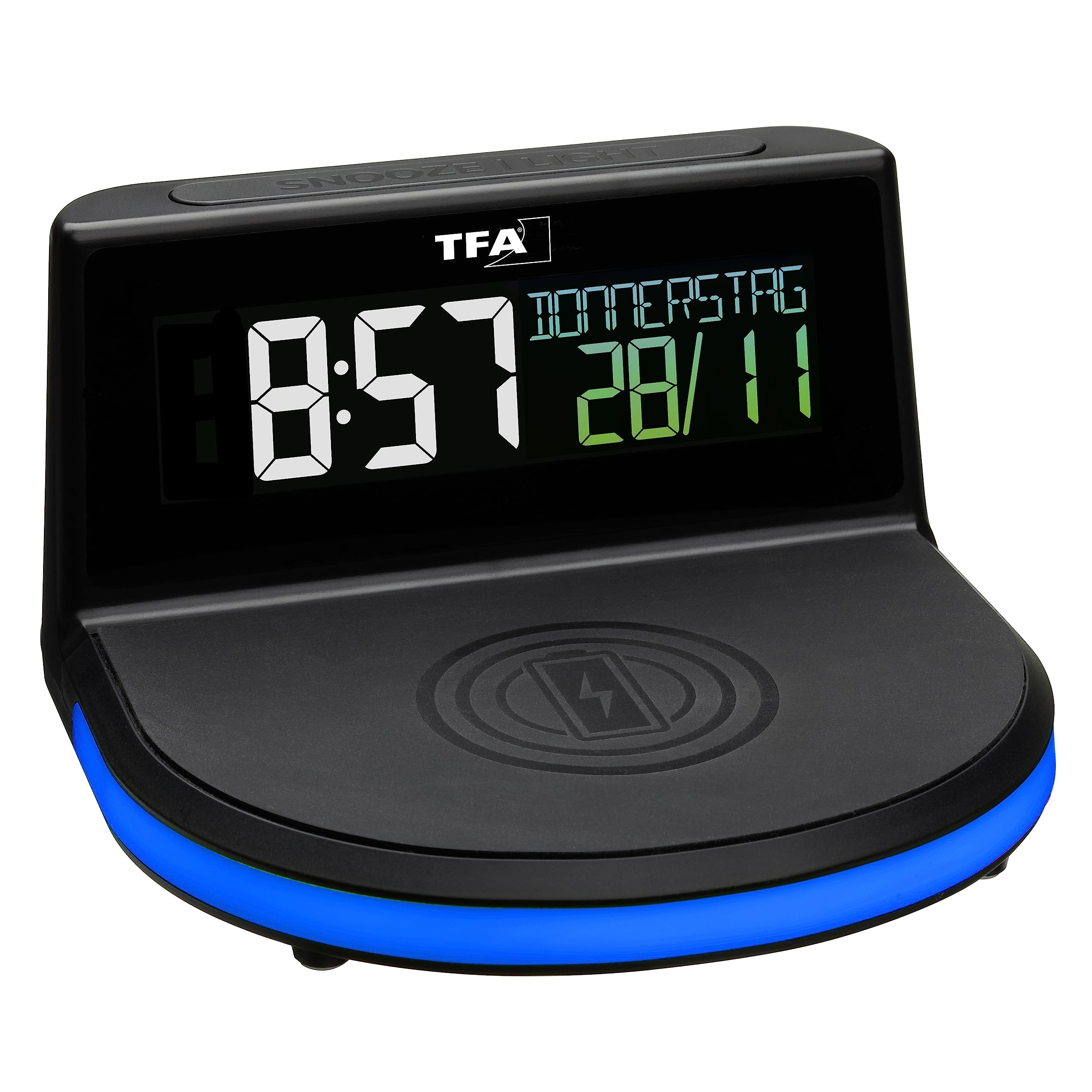 TFA Dostmann 60.4509 Time Line Orologio da parete radiocontrollato con temperatura e giorno della settimana (bianco con batterie