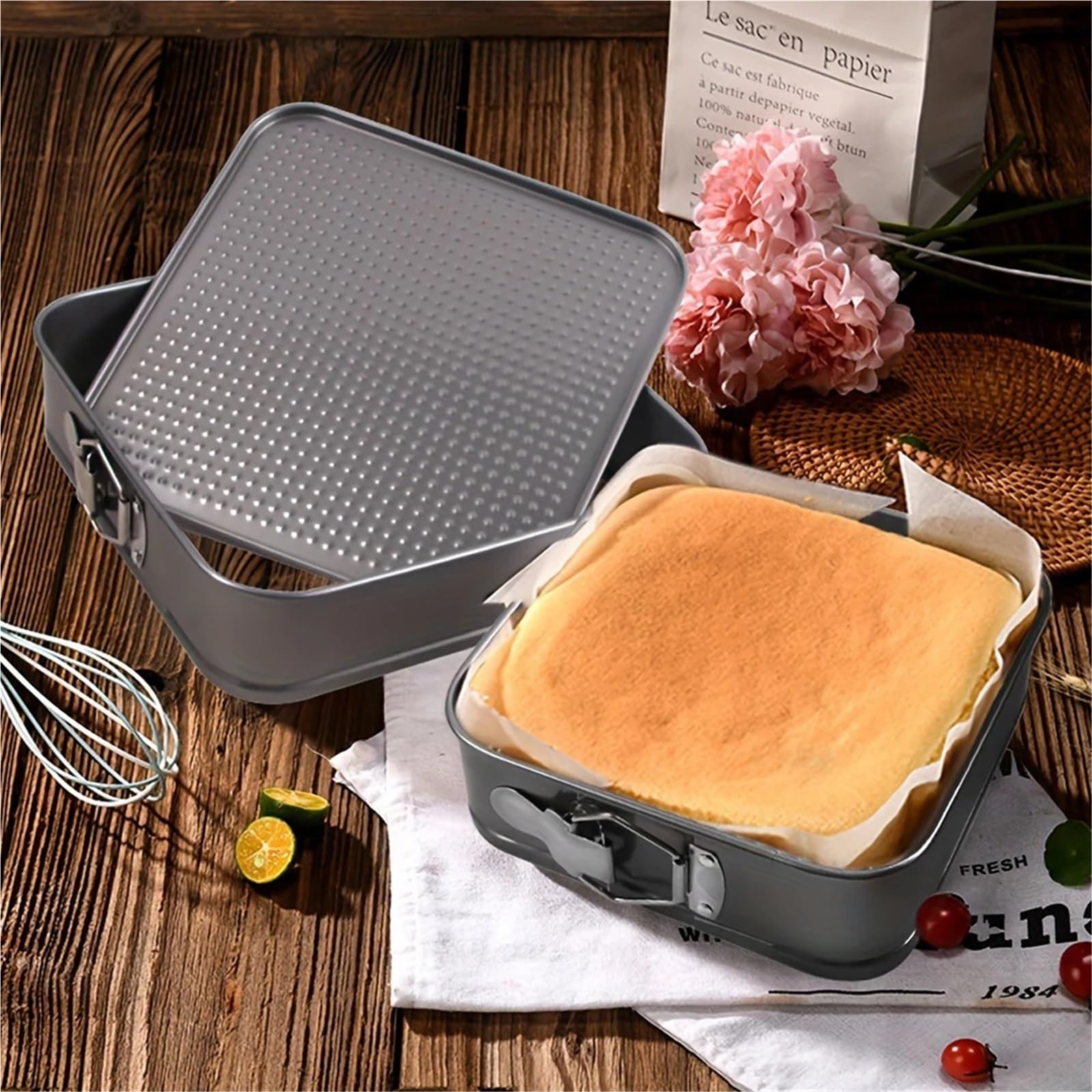 Backbleche Antihaft-Backform aus Metall, quadratische Kuchenform, Backgeschirr, abnehmbarer Boden, Kohlenstoffstahl, Kuchenformen, Küchenzubehör Für Backofen(9.5in)