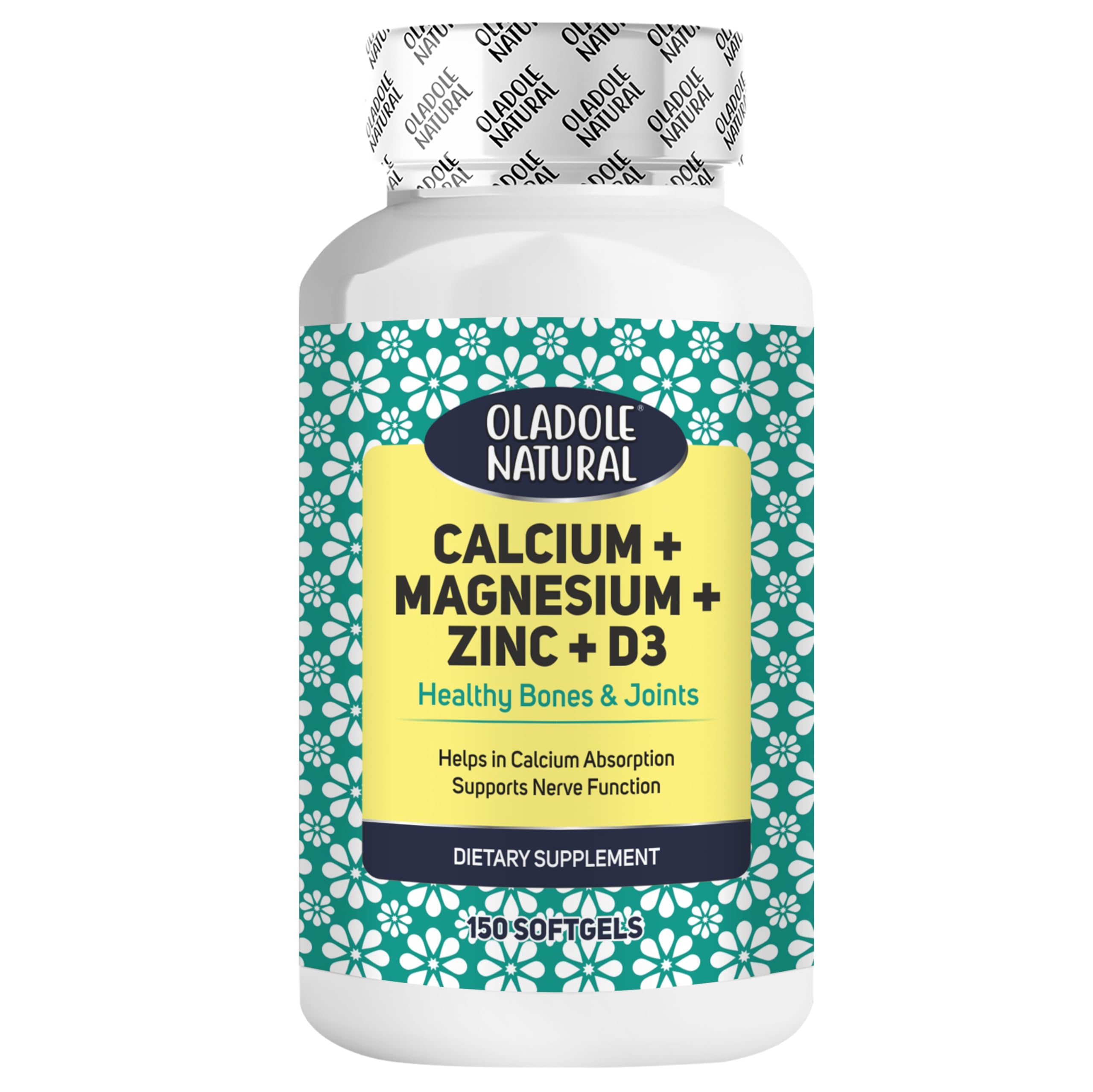 Oladole Natural Calcium, Magnesium, Zinc & Vitamin D3-150 Softgels | Supports Healthy Bones & Joints, Boost Immunity & Energy | Healthy calcium Absorption | Non- GMO, Gluten Free