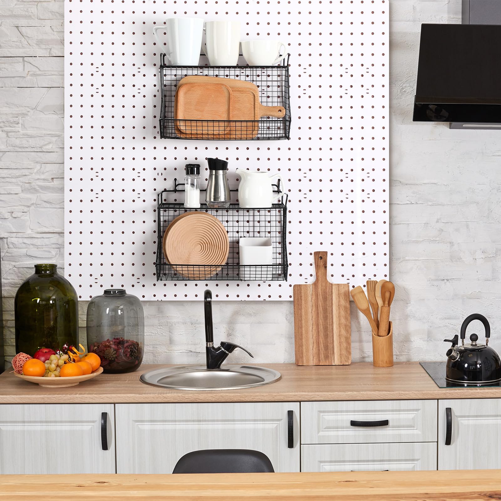 4 Pcs Metal Pegboard Baskets Bins Set Multiple Size Black Metal Wire Shelves Hooks To Pegboard For Storage Organize Tools, Workbench, Accessories, Garage Wall Mount Organizer Attachments - View #3