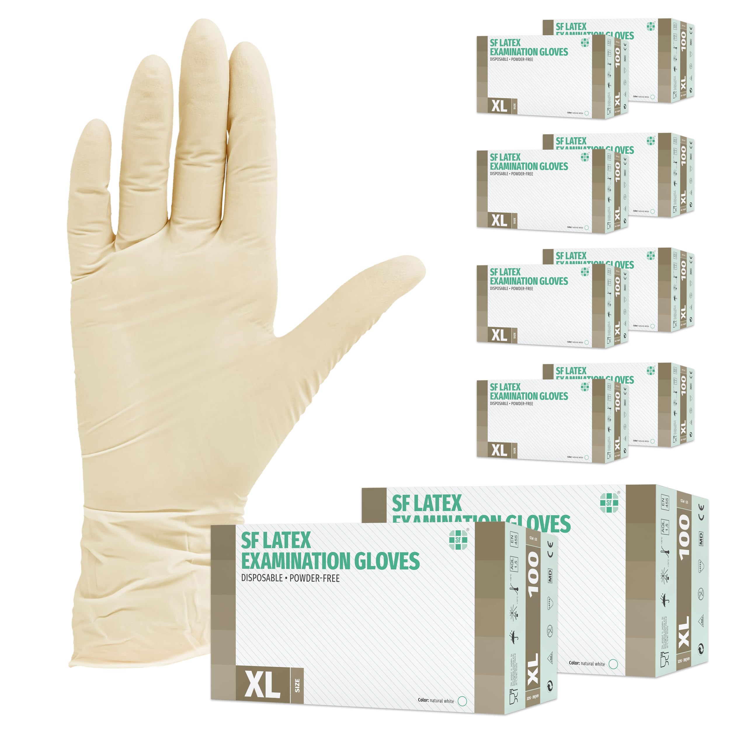 SF Latexhandschuhe XL Weiß – 1000 Stück Einweghandschuhe, Einmalhandschuhe, Latex Handschuhe, Gummihandschuhe für Medizin, Reinigung, Küche, Kosmetik, Tattoo & Haushaltsarbeiten – Puderfrei, Reißfest