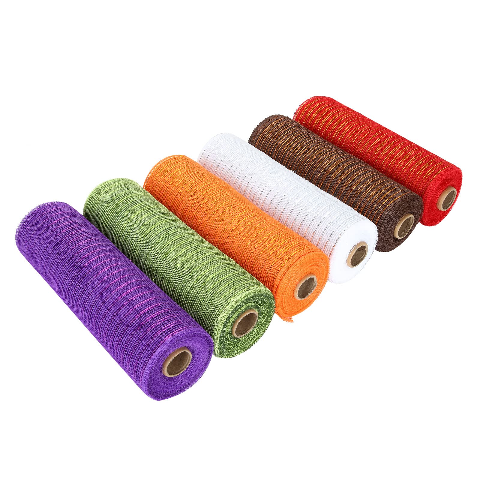 LOLYSIC 6 Pcs Deco Mesh Ribbon, 26cm x 9m/10 Inch x 9.8 Yard Metallic Foil Deco Mesh Rolls for Wreath Making, Deco Mesh Ribbon Rolls for Christmas Halloween Easter Craft Deco Gift Wrapping