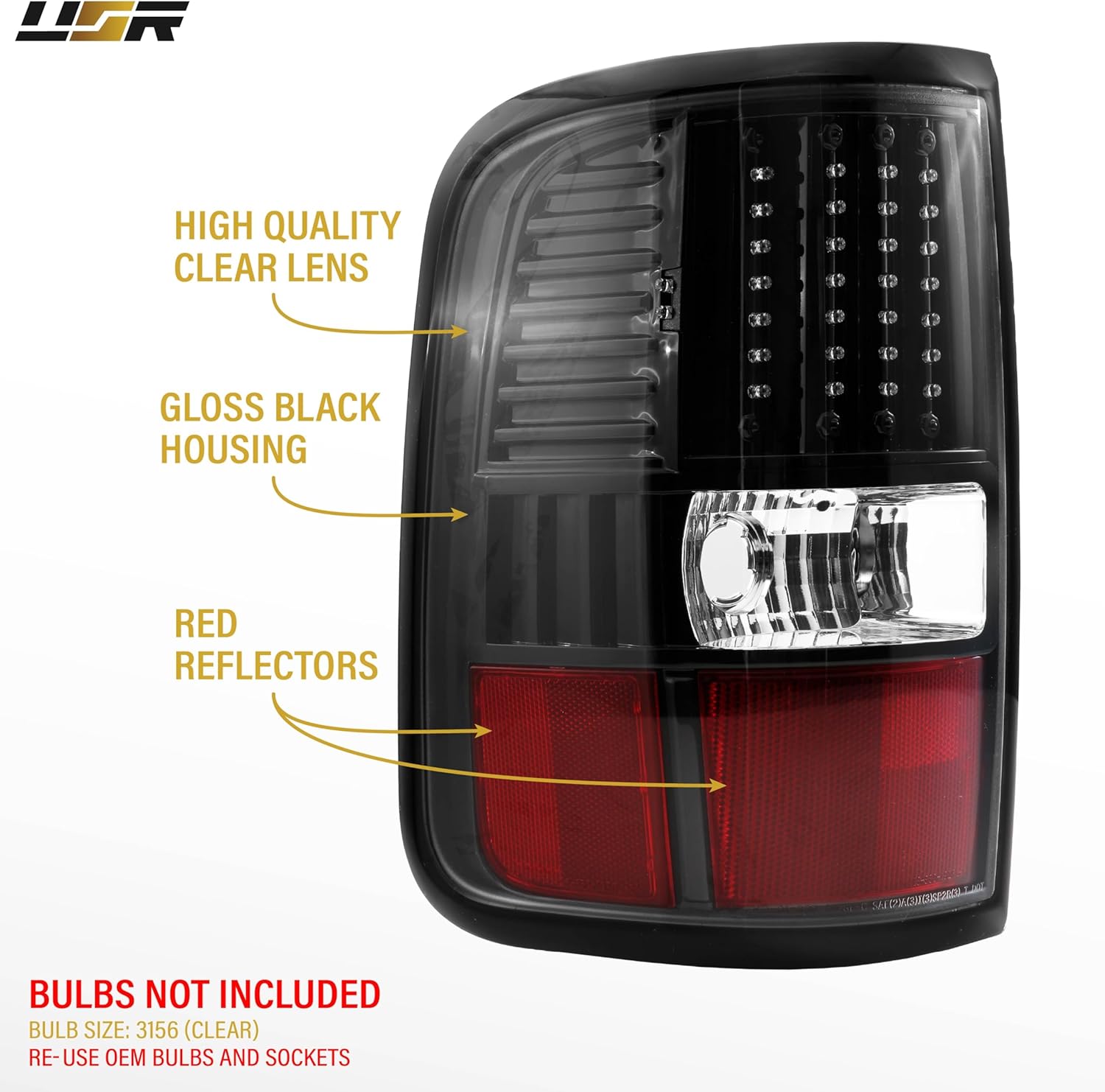 USR 04-08 F150 PickUp Tail Light – Rear Tail Lamps (Left + Right) Pair - Compatible with 2004-2008 Ford F-150 Fleetside Bed Pick Up Truck All Models XLT FX4 Lariat (BLACK HOUSING with RED LED)