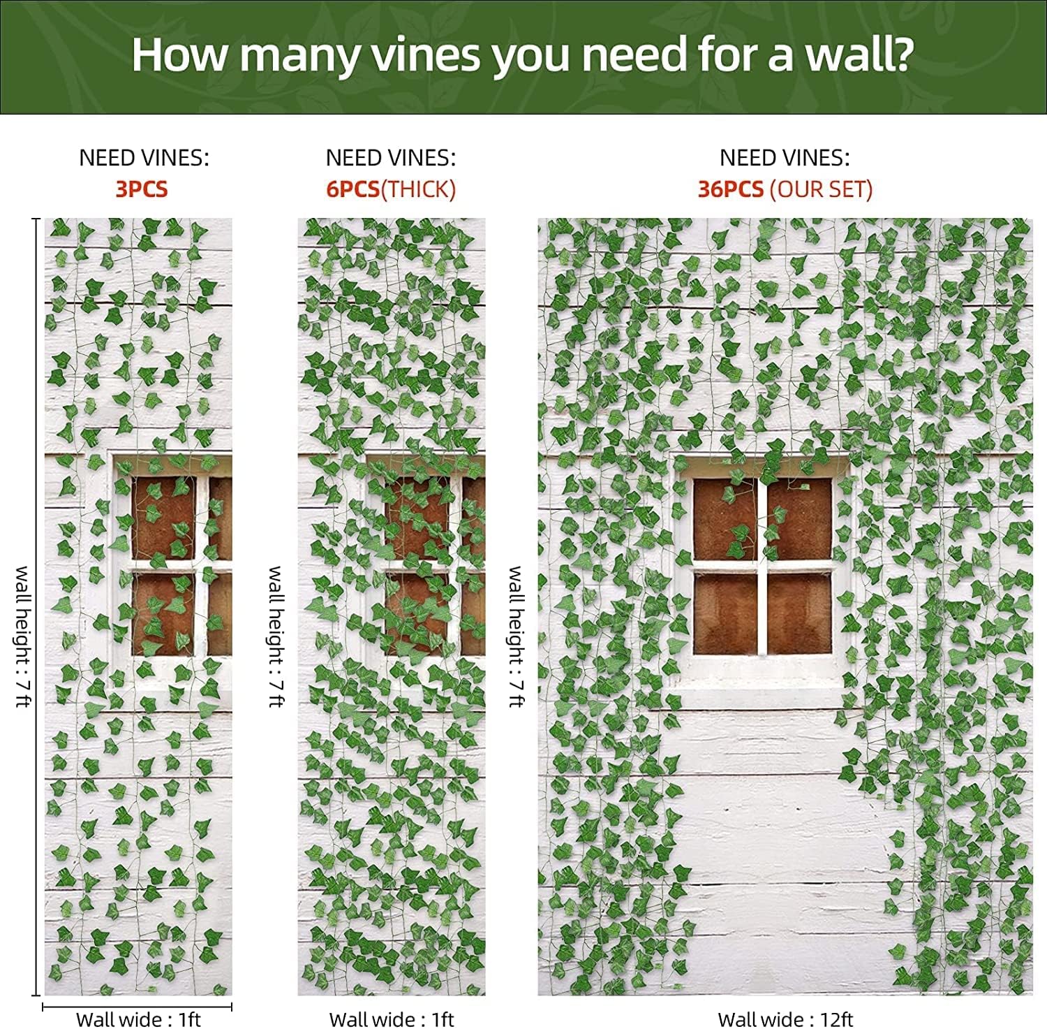 Tecbeauty 108 Strands 738 Feet Artificial Ivy Leaf Fence Privacy Screen Fake Plants Vines Hanging Garland Greenery Green Foliage Leaves for Wall Room Decor Balcony Outdoor and Indoor