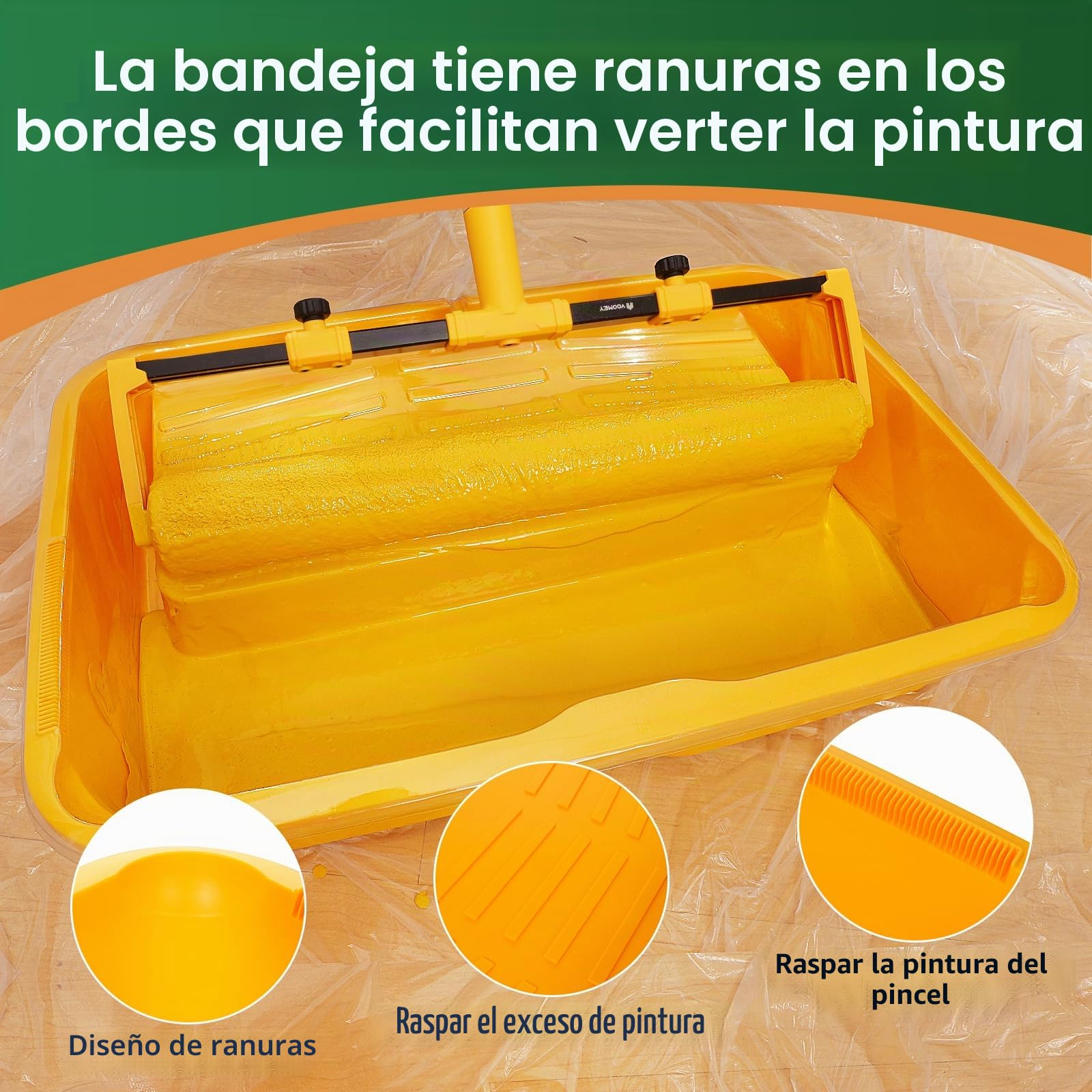 Voomey Kit de rodillo de pintura de 18", 9 piezas rodillo de pintura de 18 pulgadas, bandeja para rodillo de pintura de 18" con forro, rodillo de pintura de microfibra, kit de pintura para pintar