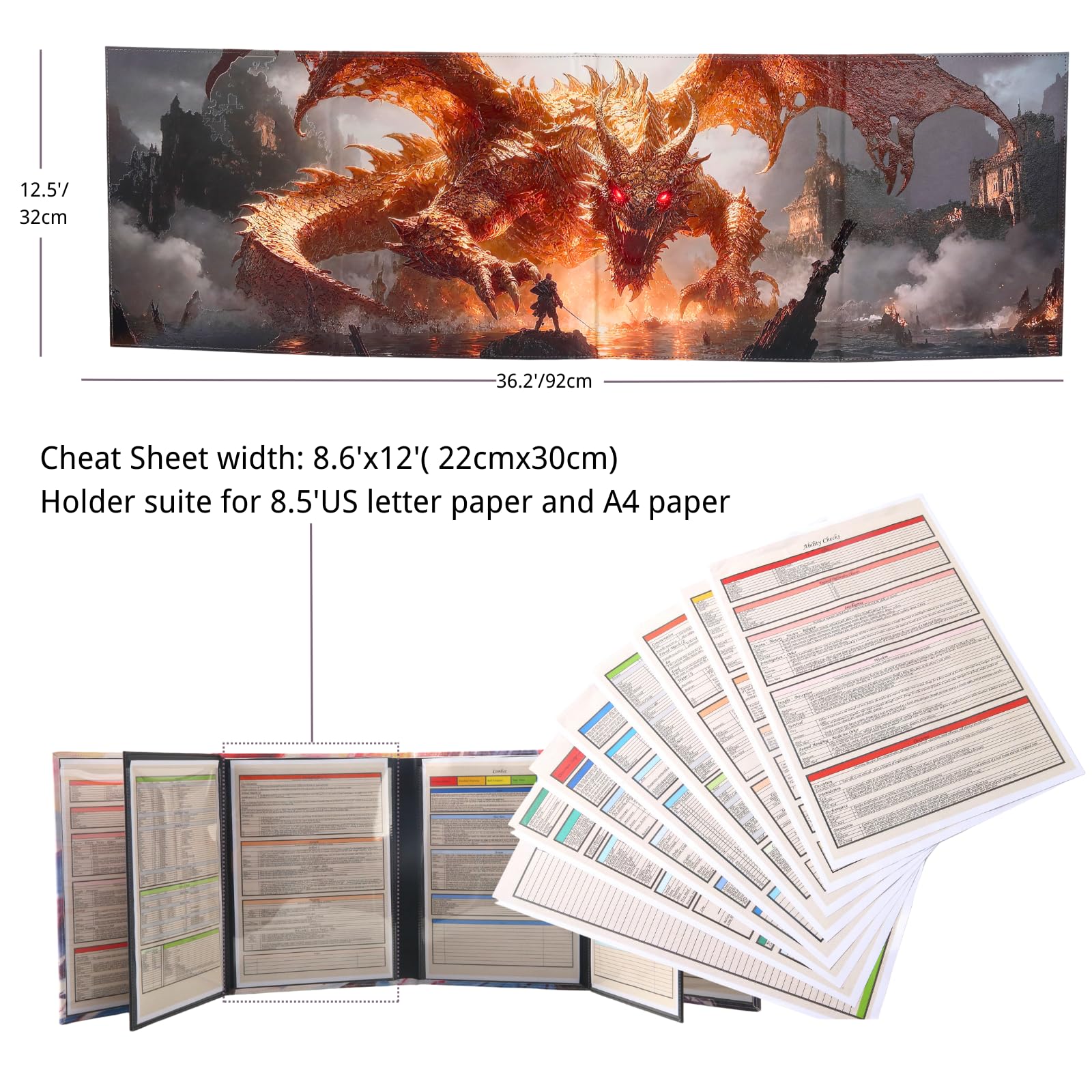 DND DM Ekran Obraz Olejny Efekt Ulgi Wodoodporna Tkanina 8 Paneli z Kieszeniami Dungeon Master Accessories Dungeons and Dragons 5e GM Screen D&D Gift
