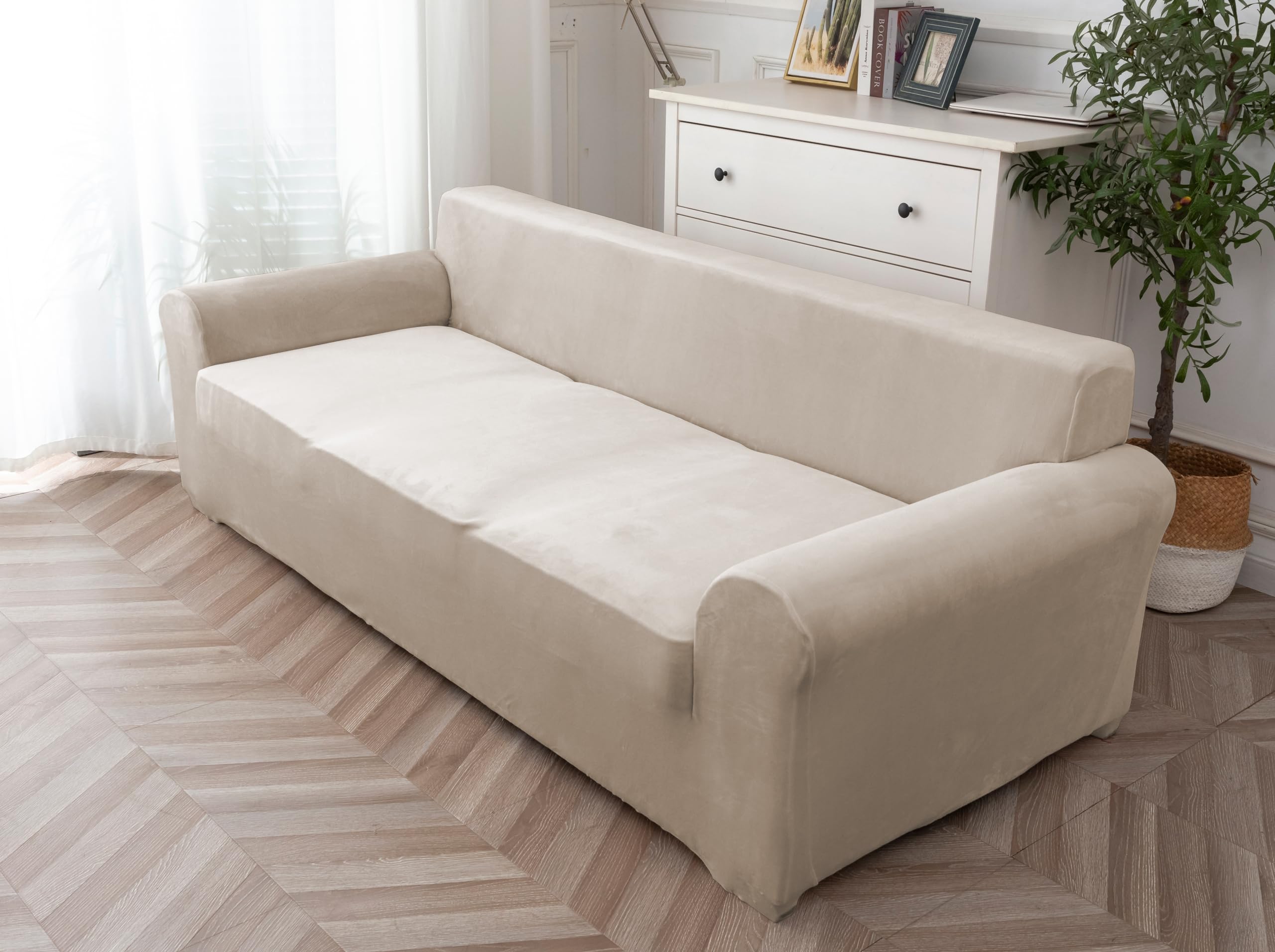 Cotopuro Copripoltrona 1 Posto (70-110CM) Con Braccioli, Copridivani in Velluto Elasticizzato Antigraffio Per Gatti, Copridivani Universale, Super Morbido e Confortevole - Cammello