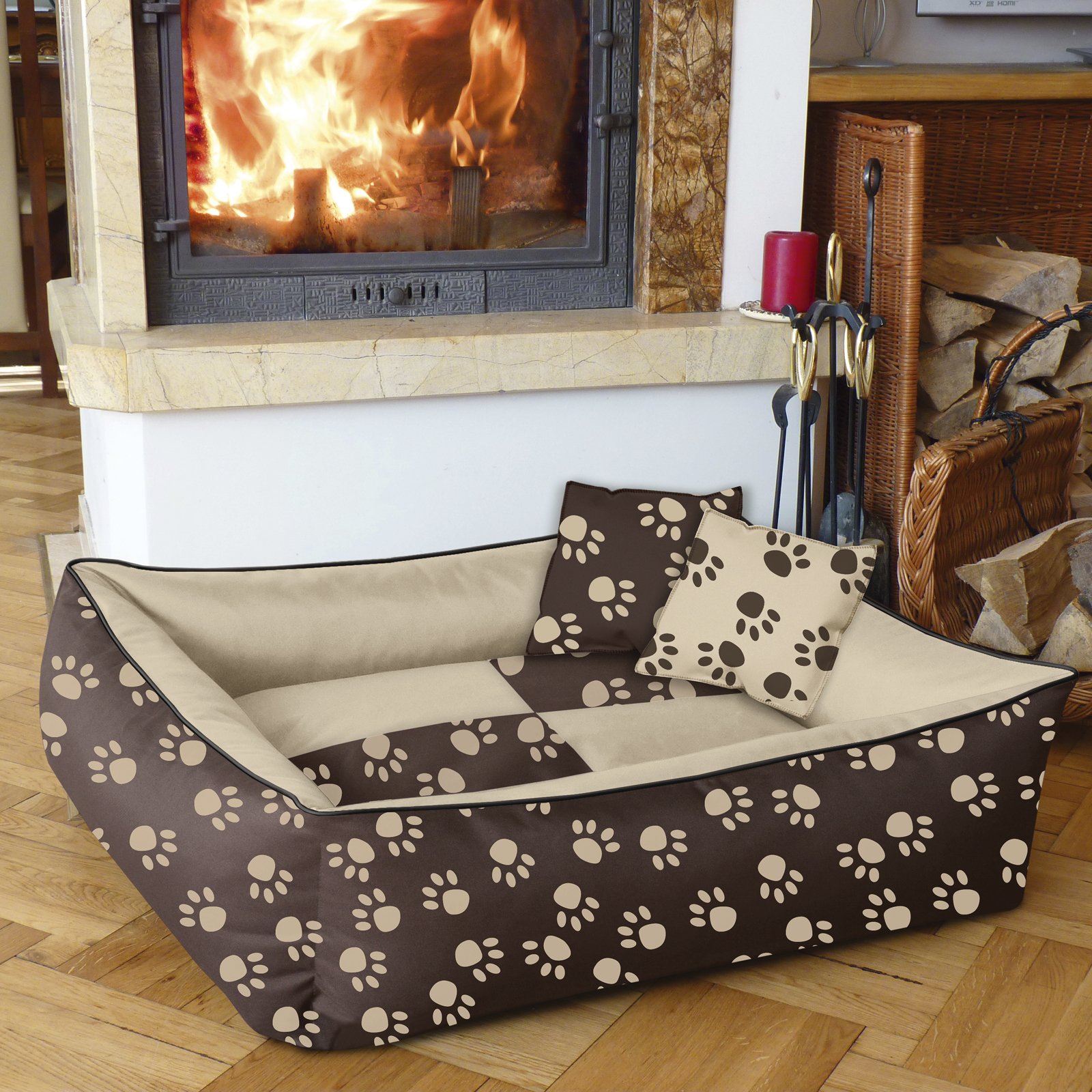 BedDog Cama para Perros 2 en 1 MAXQ, cojín para Perros con Funda extraíble Lavable, Cesta para Perros, sofá para Perros medianos, XL, Beige-marrón con Patas