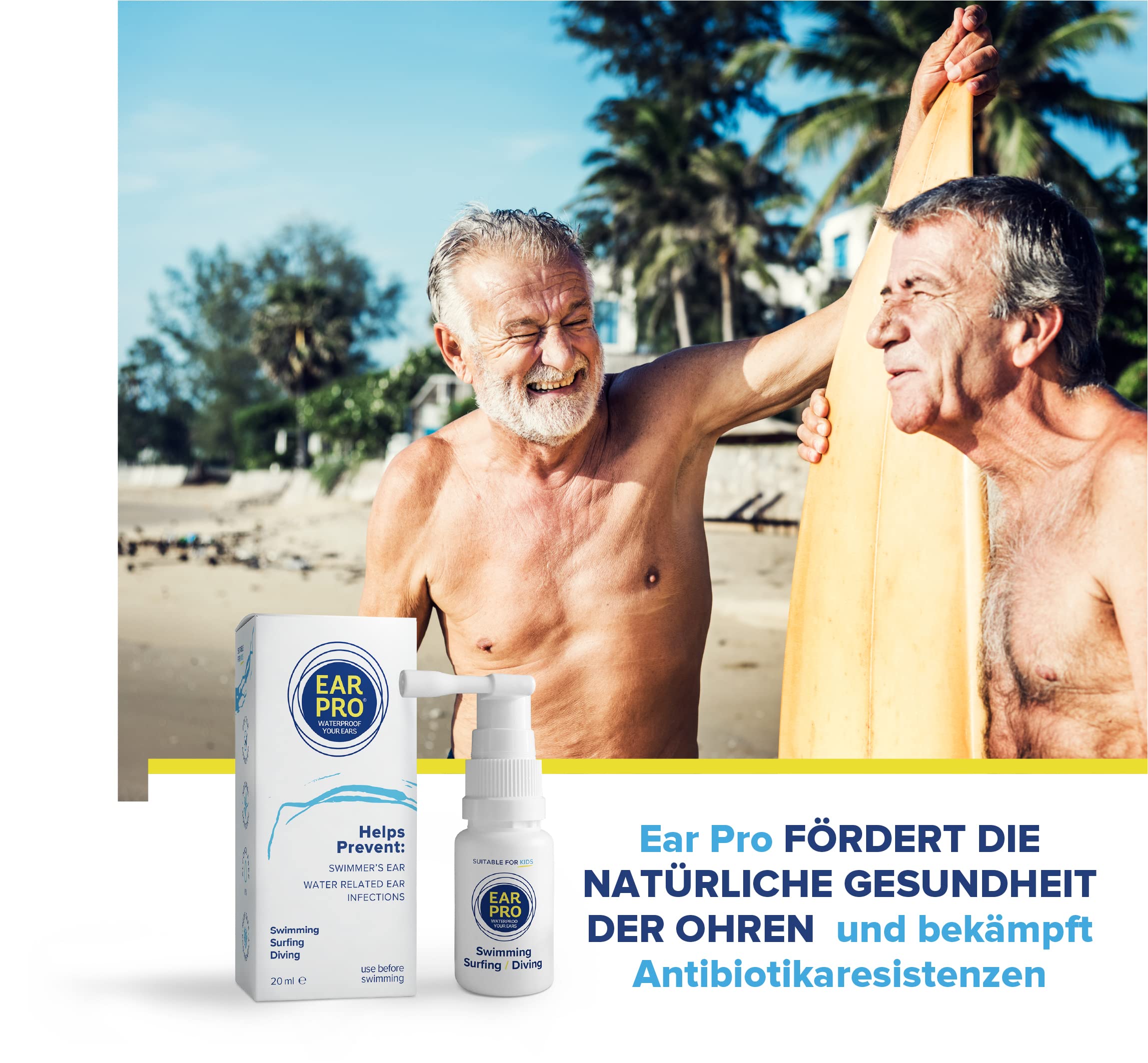 Ear Pro Ohrenspray für Kinder & Erwachsene – Schutz vor Wasser im Ohr – Natürliche Alternative zu Ohrstöpseln beim Schwimmen, Surfen, Tauchen – Bis zu 200 Anwendungen