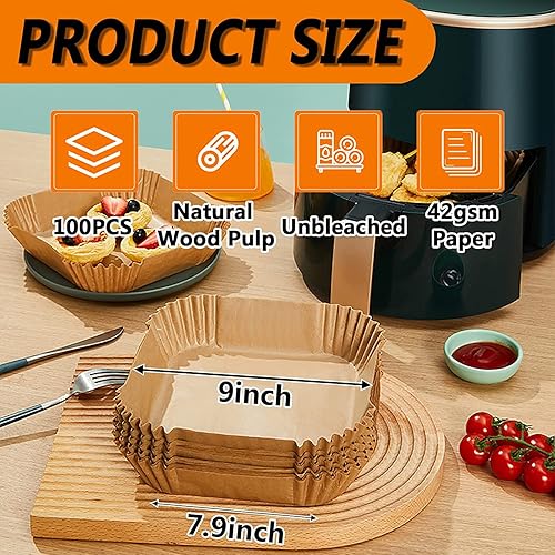 Miniatura 7 de Forros de papel desechables para freidora de aire, cuadrados, forro para freidora de aire de 9 pulgadas, almohadillas de papel pergamino