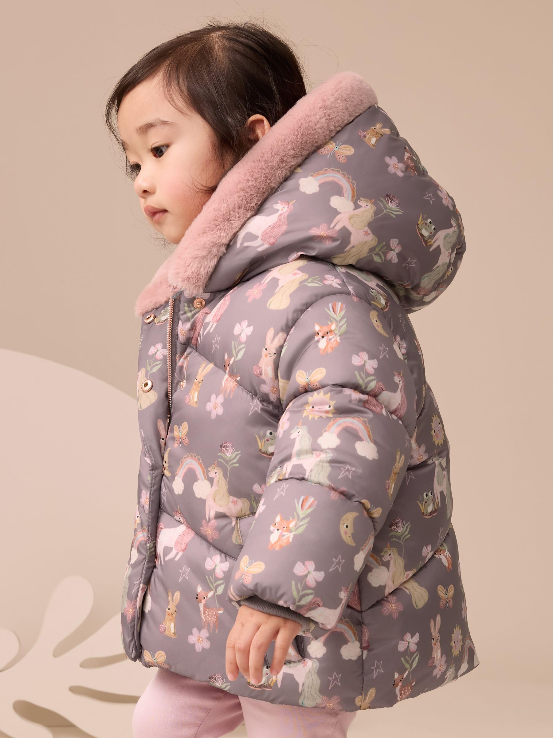 NEXT Niñas Abrigo acolchado con bordes de piel sintética impermeable