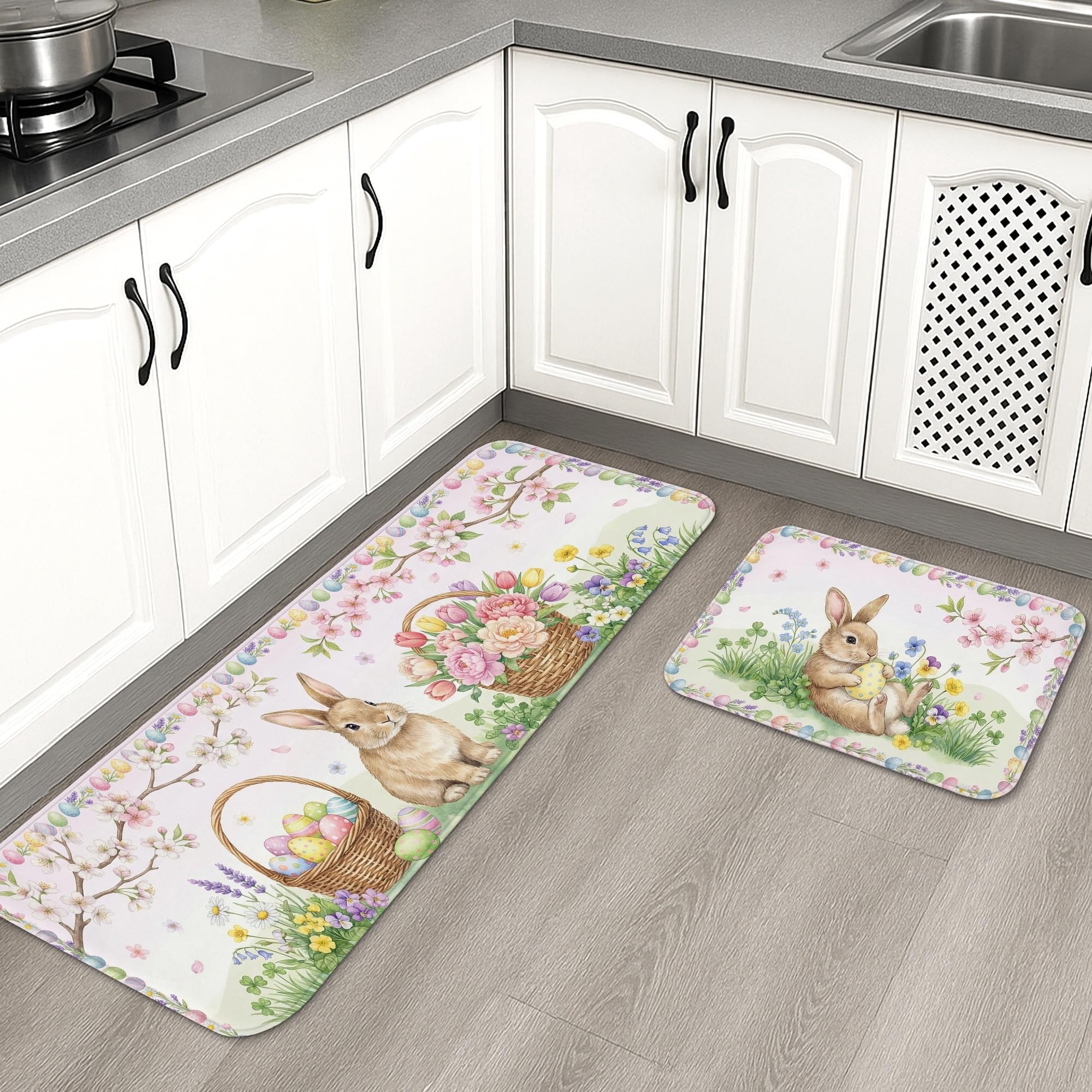 Tapis de cuisine lavable et antidérapant lot de 2 tapis de sol vintage lapin