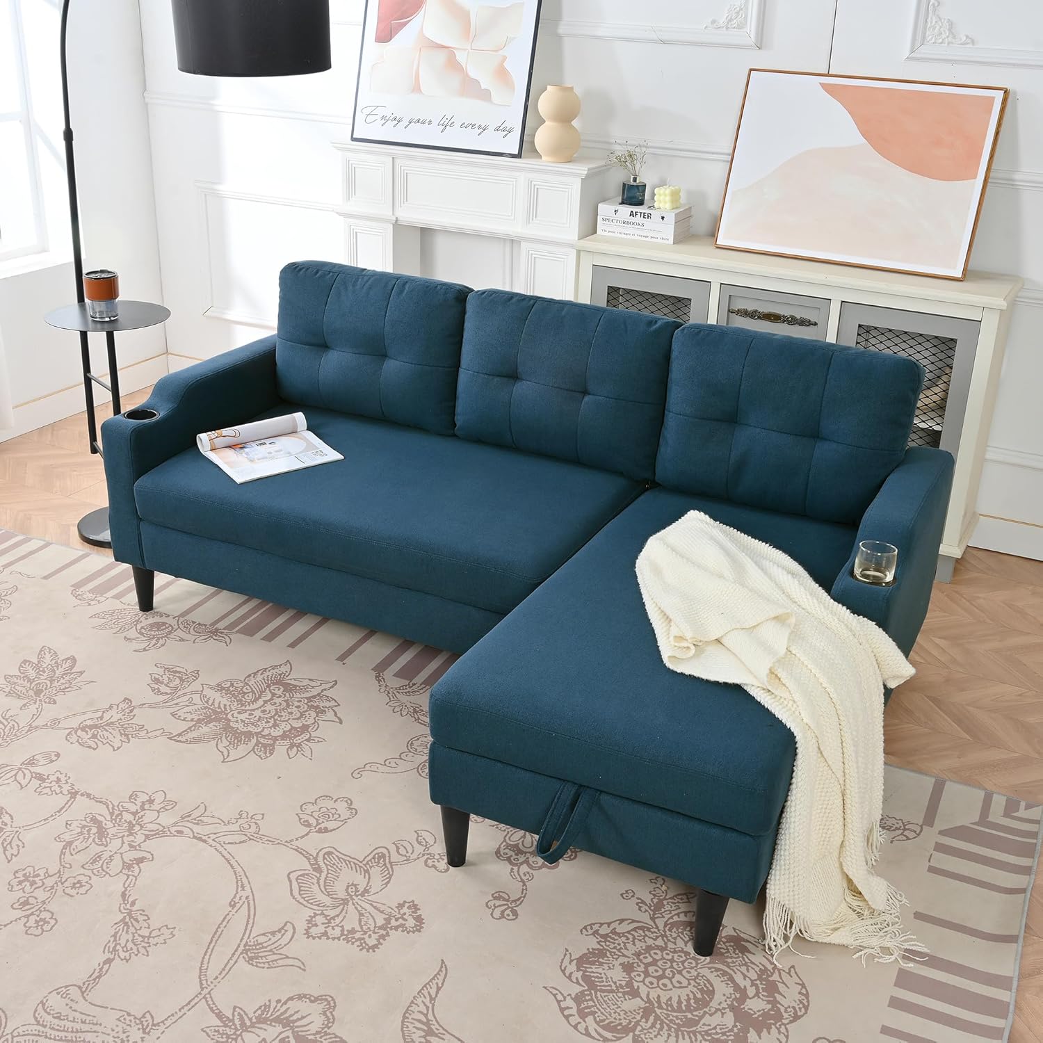 L字型ソファベッド 収納付き 省スペース コンパクト設計 幅200cm