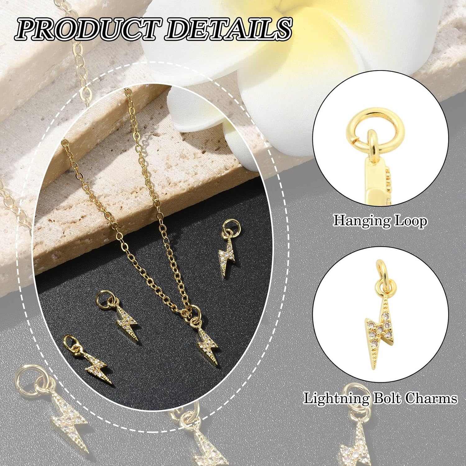 DanLingJewelry 5Pcs Micro Pave Cubic Zirconia Lightning Charms Flash Thunder Charm Weather Lightning Bolt Charms for Jewelry Making Crafts - Image 3
