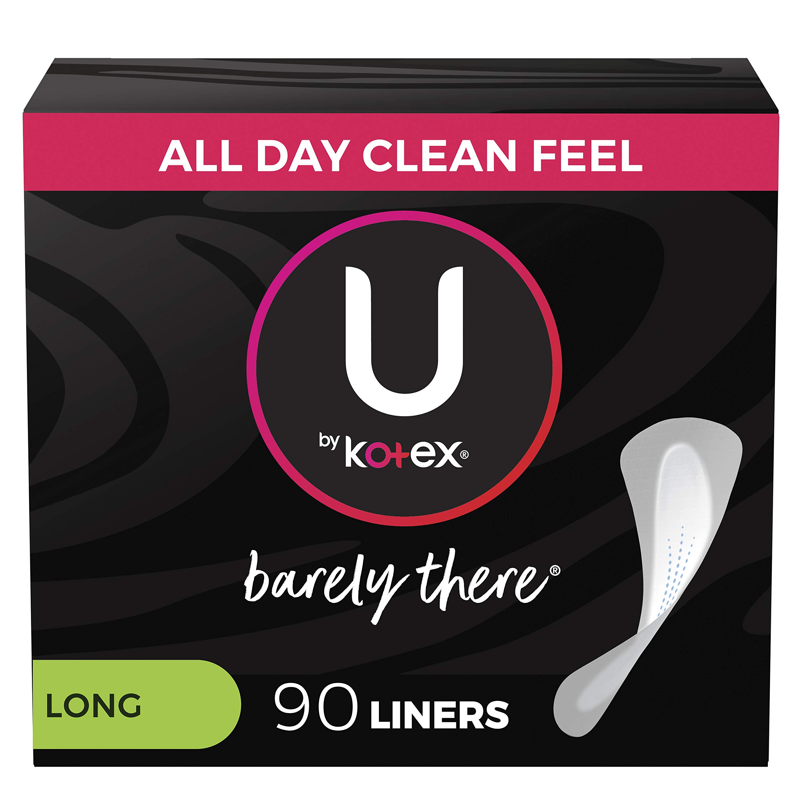 U by Kotex Barely There Liners, Light Absorbency, Long, Fragrance-Free, 90 Liners