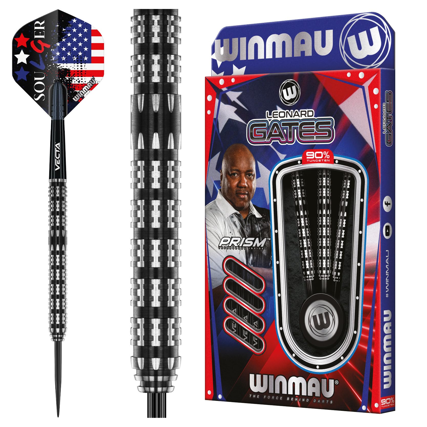 WINMAU Leonard Gates The Soulger 22 Gram Professional Tungsten Darts Set with Flights and Stems (Shafts)