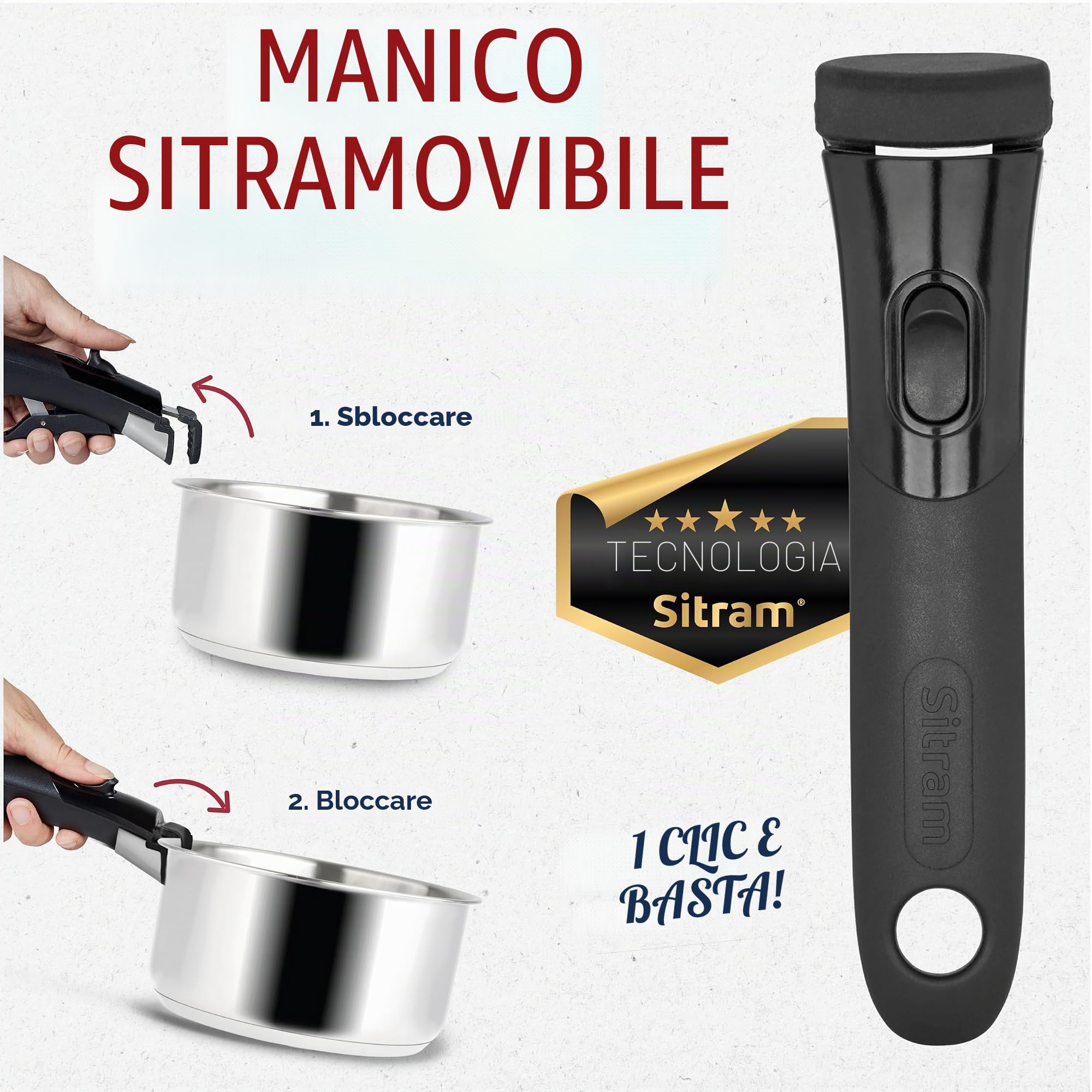 Sitram 713511 Set 3 pentole 16+18+20cm Sitramovible Arpege in acciaio inox, manico removibile-Tutte le fonti di calore compresa induzione