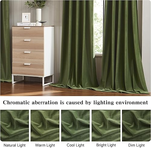 Miniatura 7 de Cortinas de terciopelo verde oliva de 90 pulgadas de largo, 2 paneles de cortinas bohemias con bloqueo de luz para oscurecer la habitación, cortinas