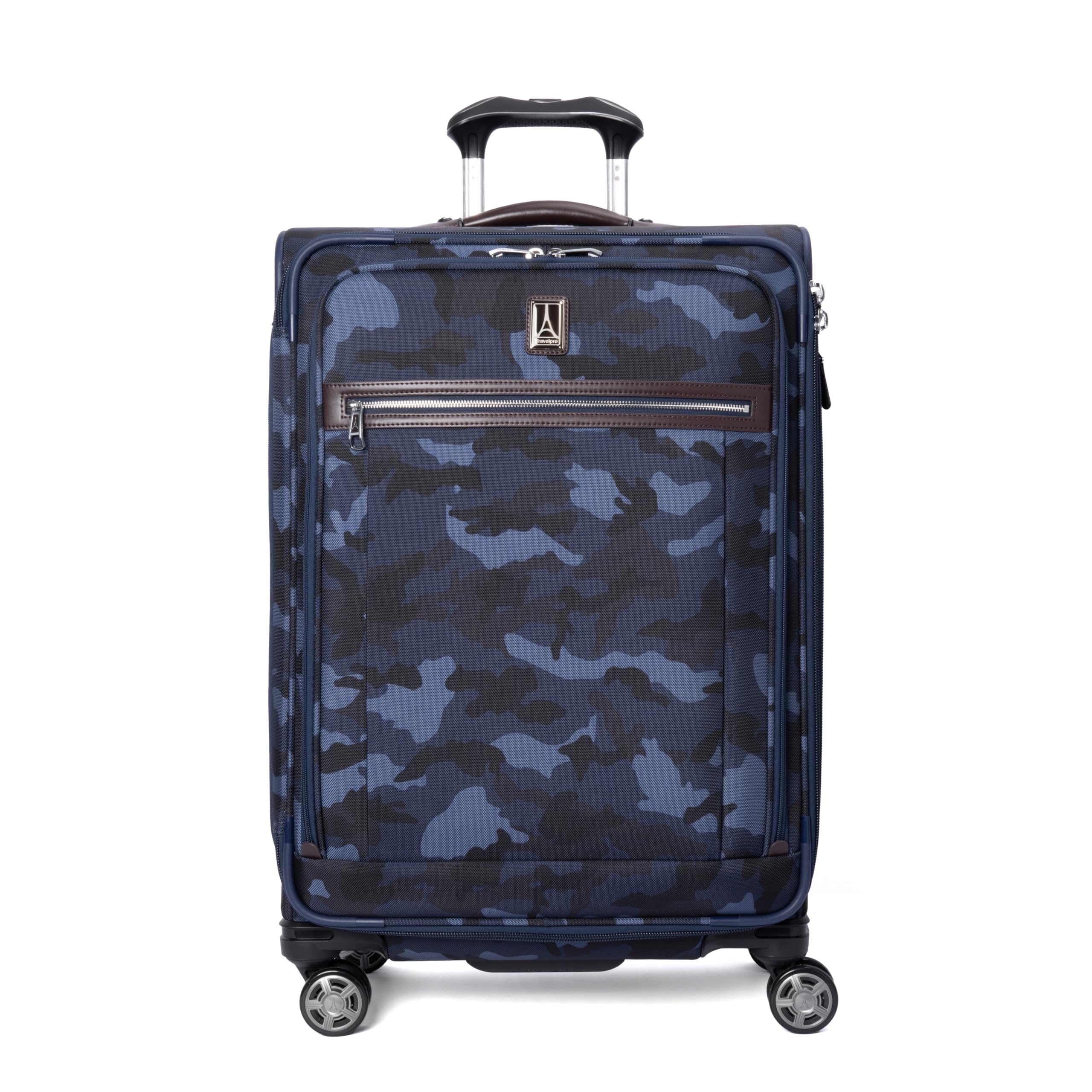 Travelpro Platinum Elite Softside Expandable Checked Luggage, 8 Wheel Spinner Suitcase, TSA Lock, Men and Women, Navy Camouflage, Checked Medium 25-Inch