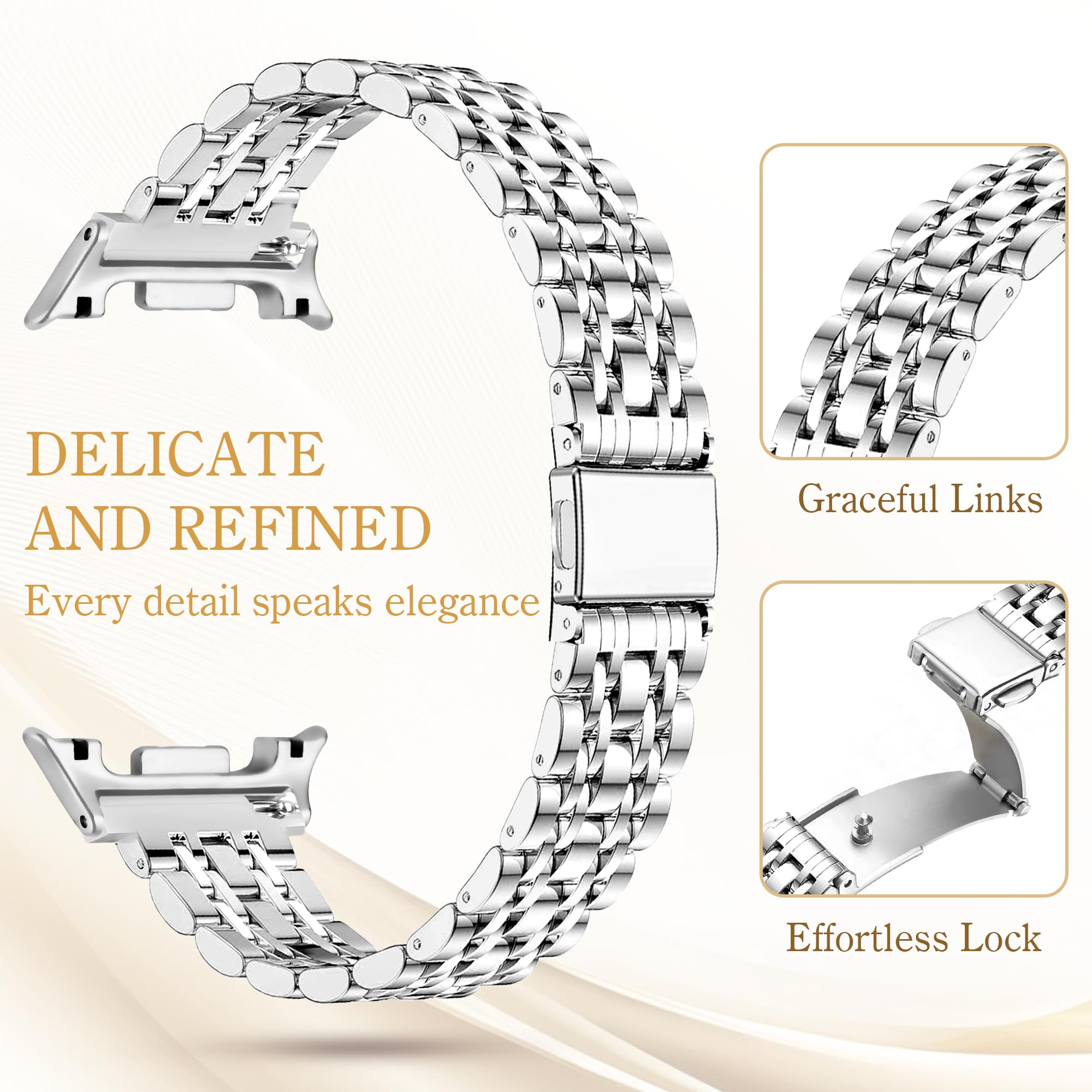 Correa de metal y carcasa compatible con Samsung Galaxy Watch 9/8 40 mm 44 mm, fina y elegante pulsera de metal de acero inoxidable con funda protectora de policarbonato, para mujer
