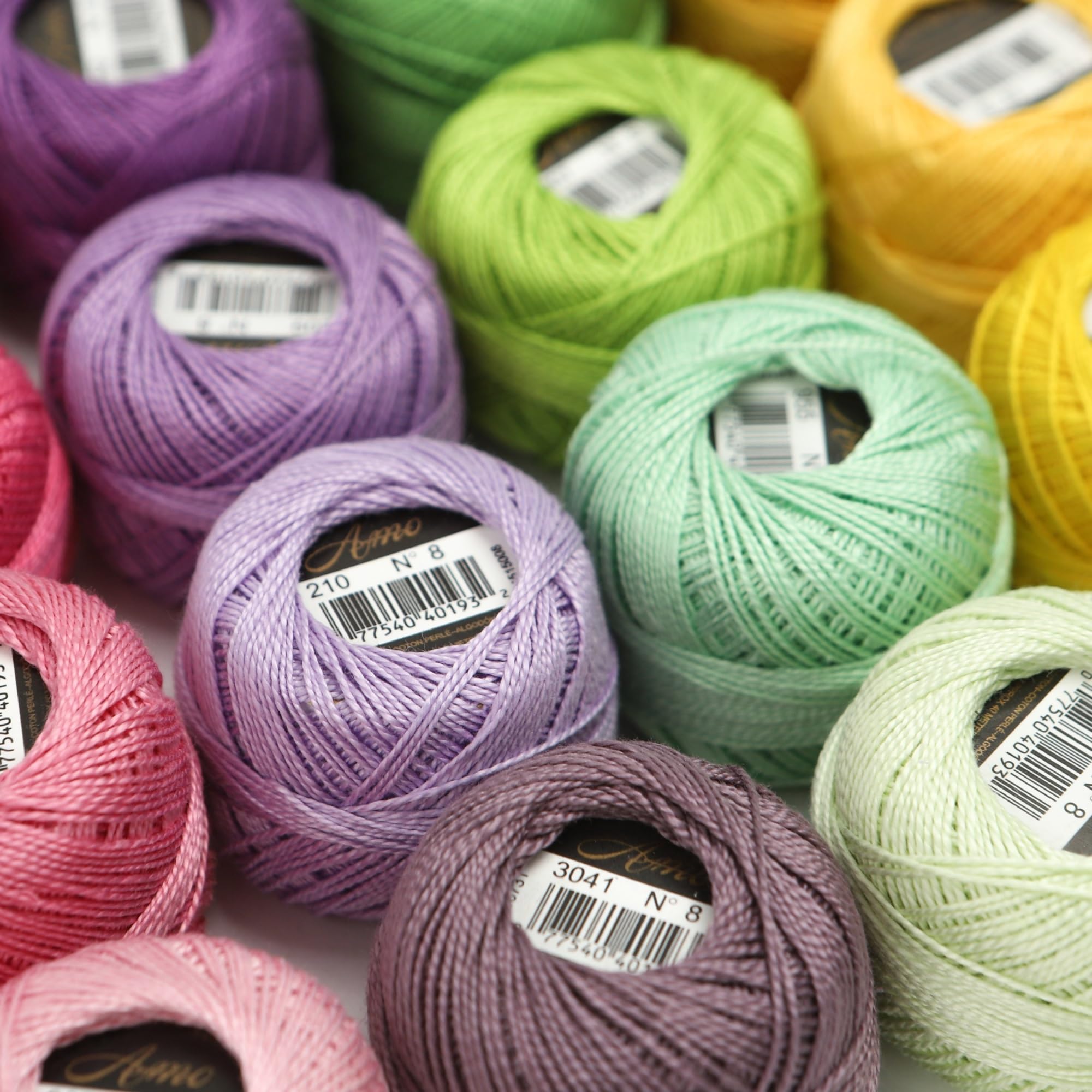 Filo Da Ricamo Set di 54 colori, misura 8, filo perle cotone for ricamo all'uncinetto, smock, applique, lungo 43 metri