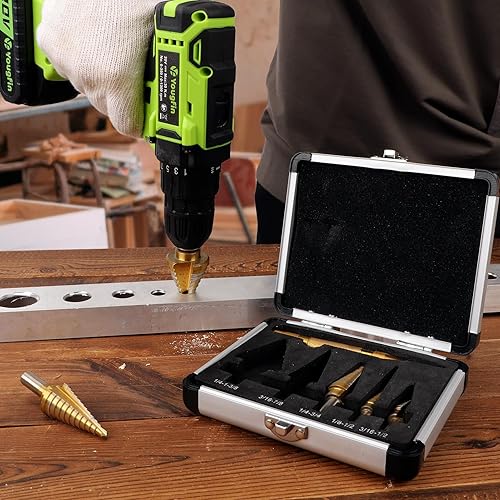 Miniatura 2 de Yougfin Juego de brocas escalonadas, 6 brocas escalonadas con revestimiento de titanio HSS, juego de brocas de cobalto, acero de alta velocidad M35,