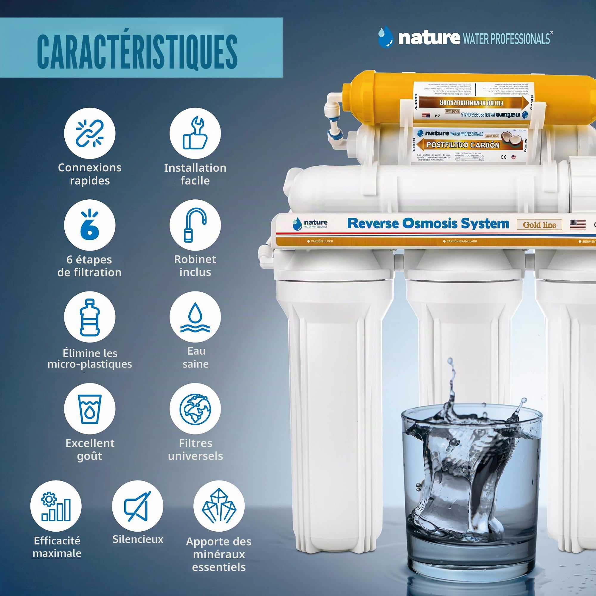 Nature Waterprofessionals Osmoseur inverse domestique 6 étapes