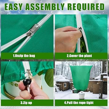 2 Pack 31 X 47Plant Covers Freeze Protection,Thickened Plant Protection Cover Bags with Zipper Drawstring for Outdoor Winter Frost Cold Weather Shrubs Trees Covers,Frost Blanket from Wind and Pest