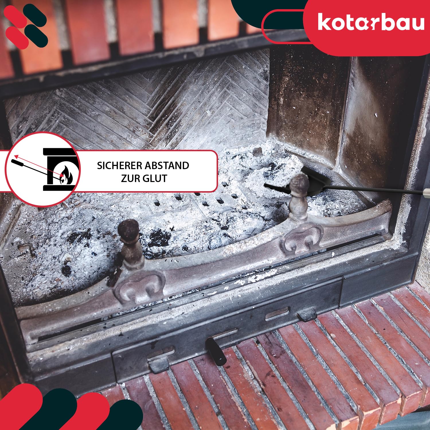 KOTARBAU® Juego de Herramientas para Chimenea de Acero Inoxidable, Set de 5 Piezas: Escoba, Pala, Pinzas y atizador de Ceniza con Soporte de pie, Herramientas para Chimenea, Estufa, Plateado Negro